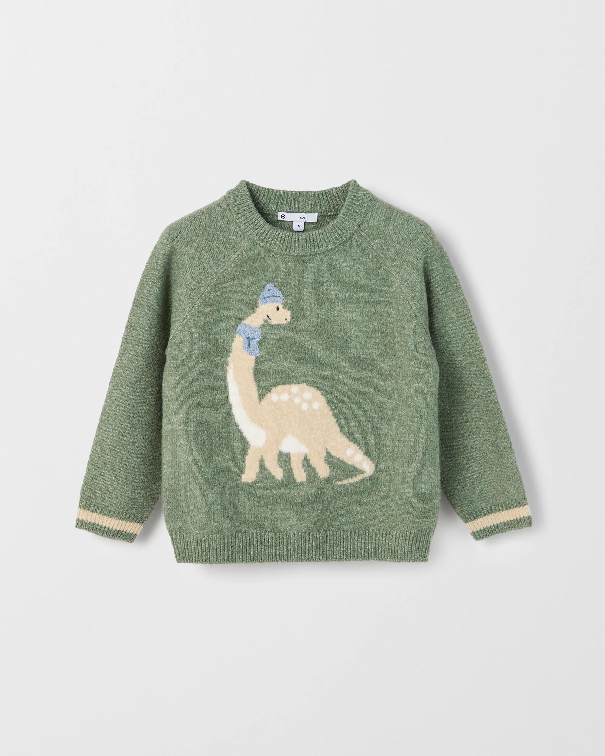 1 Target Kids Dino Crew Neck Knit Sweater GREEN, 1 of 1