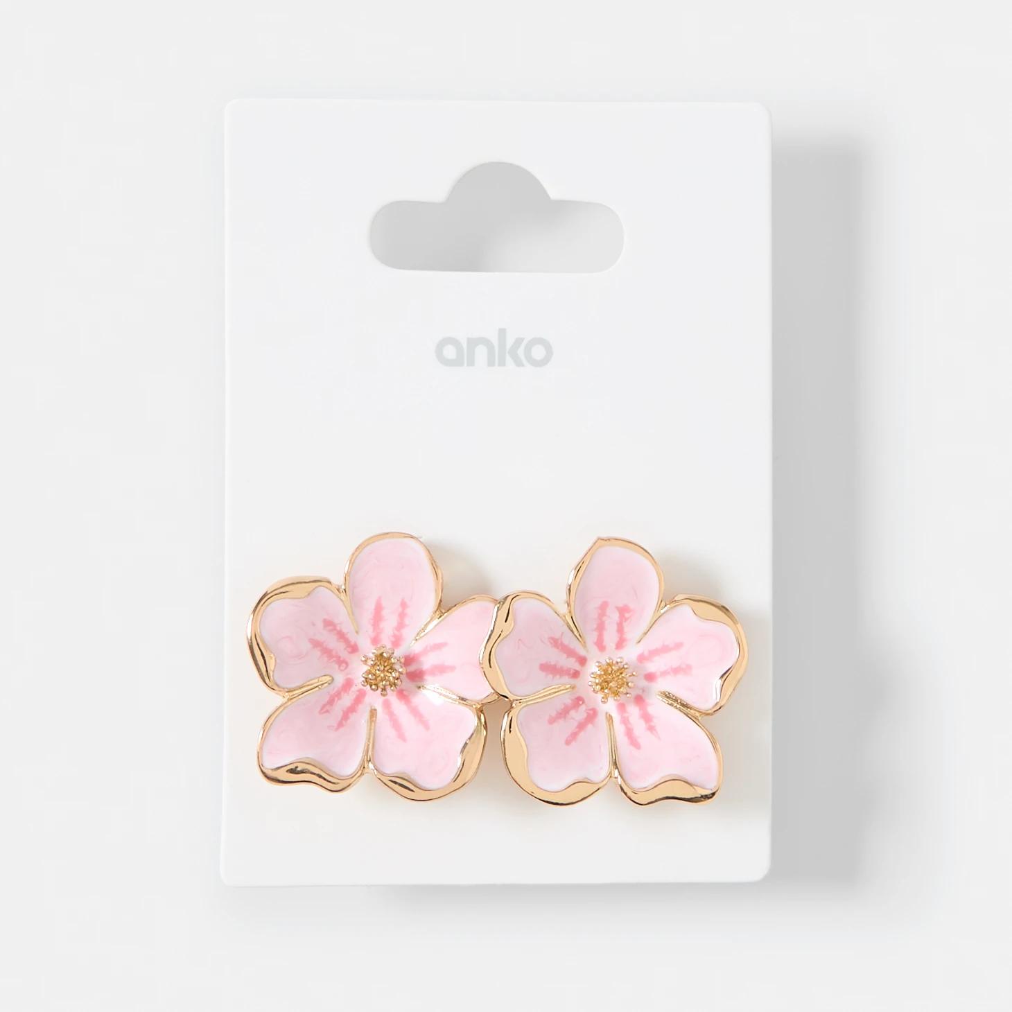 5 Flower Stud Earrings - Gold Tone and Pink GOLD METAL, 5 of 5