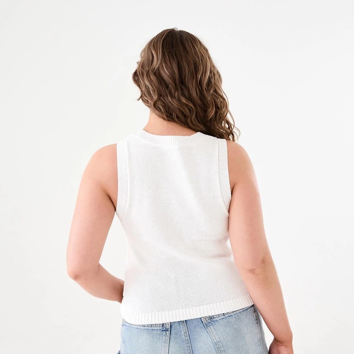 3 Sleeveless Cotton Blend Knit Top SNOW WHITE, 3 of 5