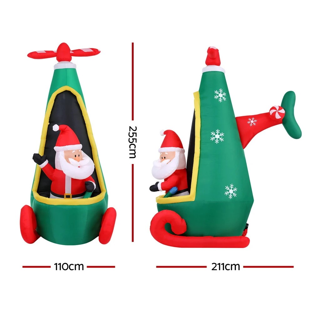 2 Jingle Jollys Christmas Inflatable Santa in Helicopter 2.55M Height LED Illuminated Decorations - Multi, 2 of 6