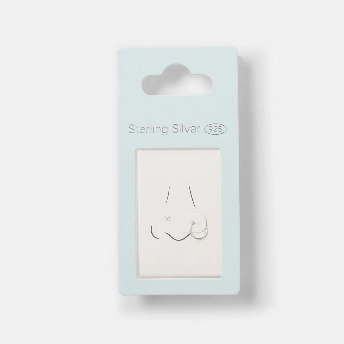3 Sterling Silver Stud and Nose Ring - Silver Tone Silver, 3 of 3