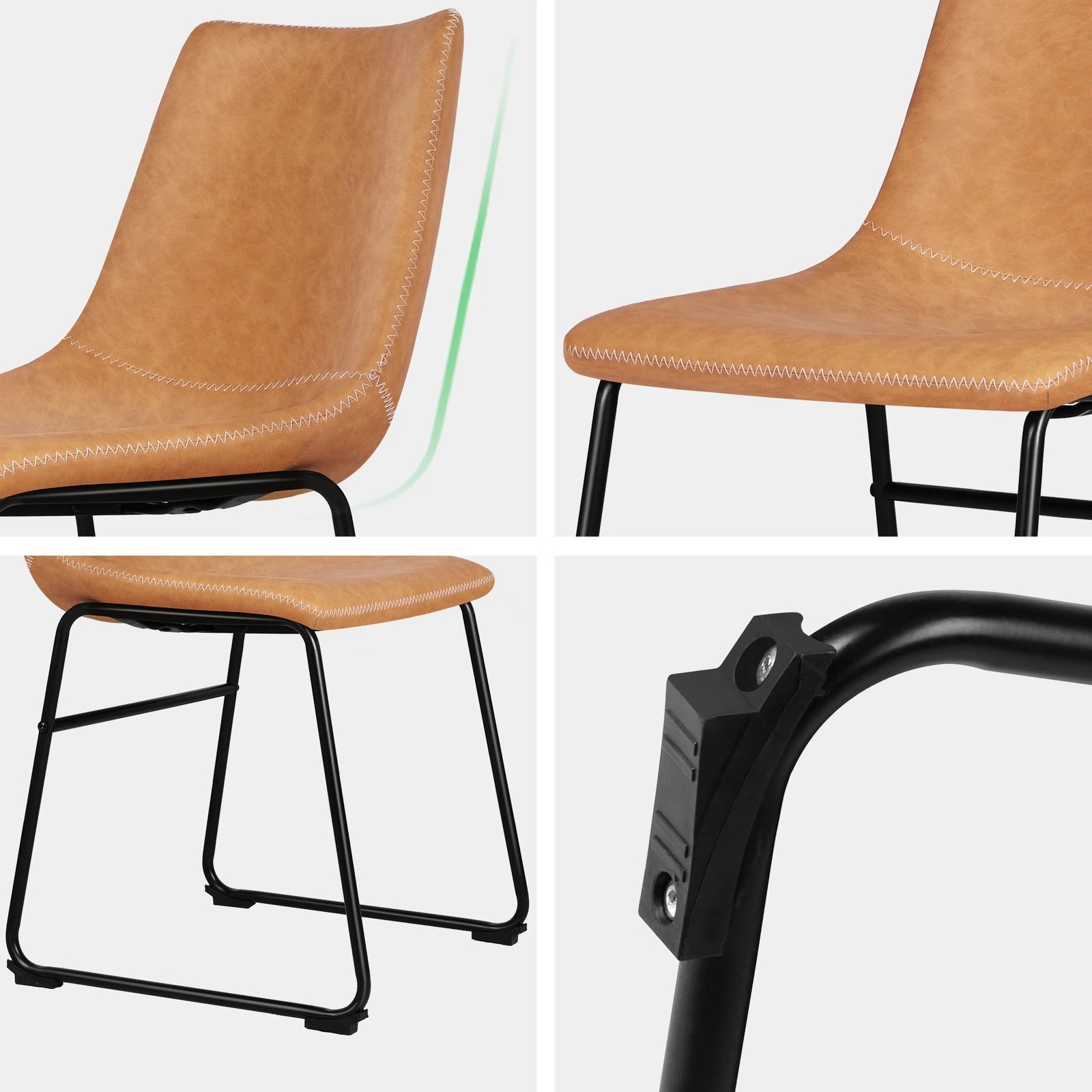 5 Alfordson 2x Dining Chairs Kitchen Lounge Cafe Seat Retro PU Leather - Brown, 5 of 10