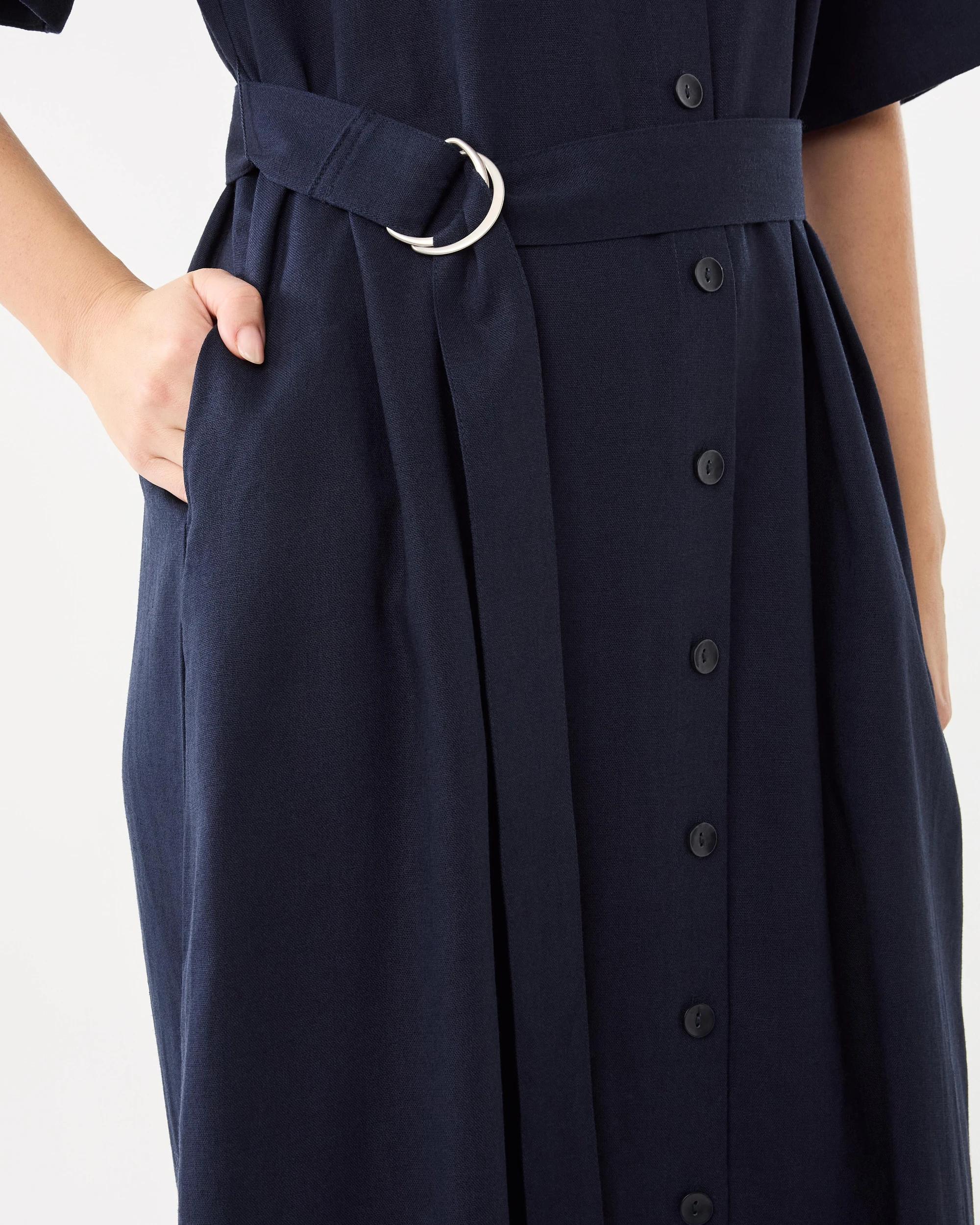 7 Short Sleeve Belted Midi Shirt Dress Navy Blaze, 7 of 8