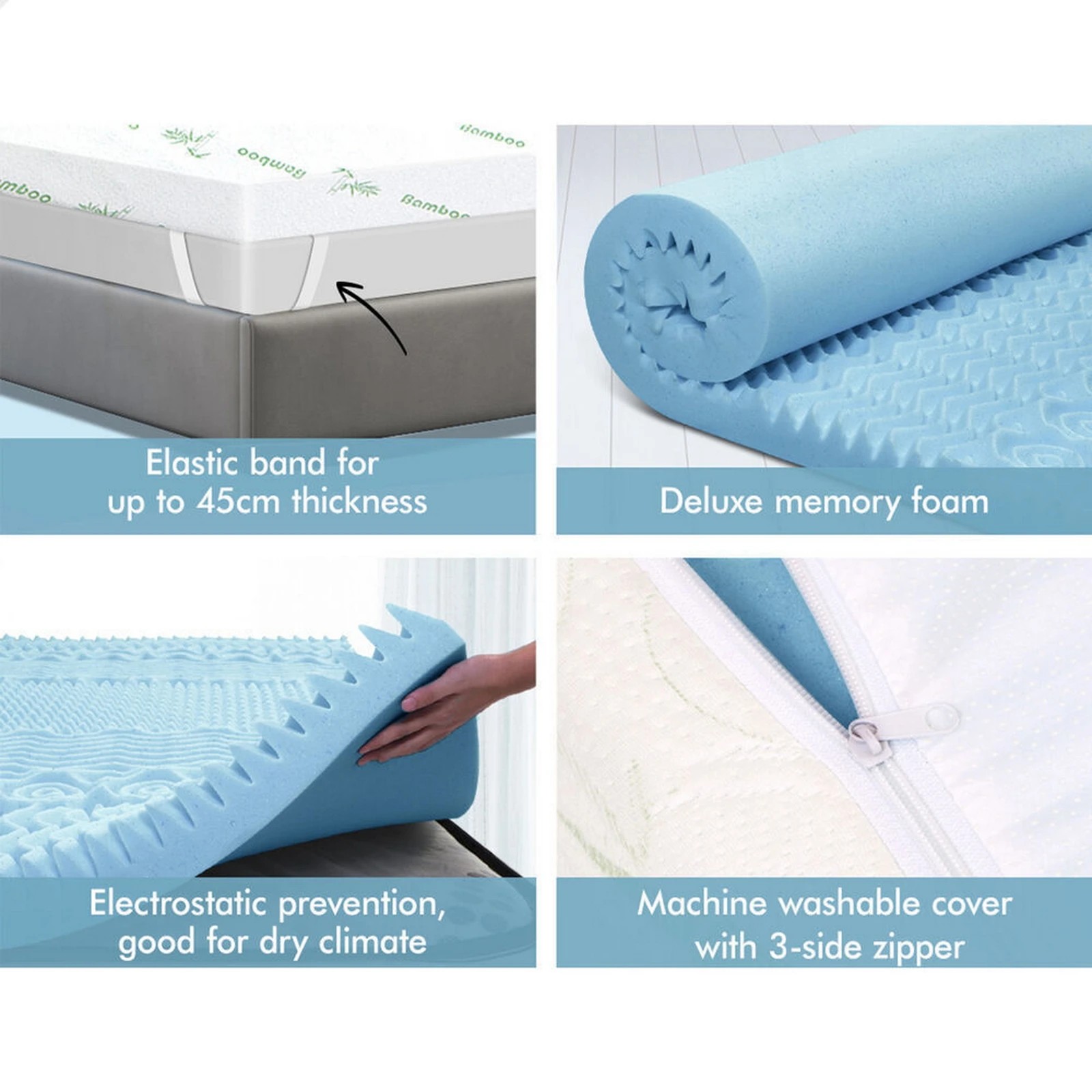 7 Starry Eucalypt Memory Foam Mattress Topper 7-Zone 10cm - King Single Bed, 7 of 10