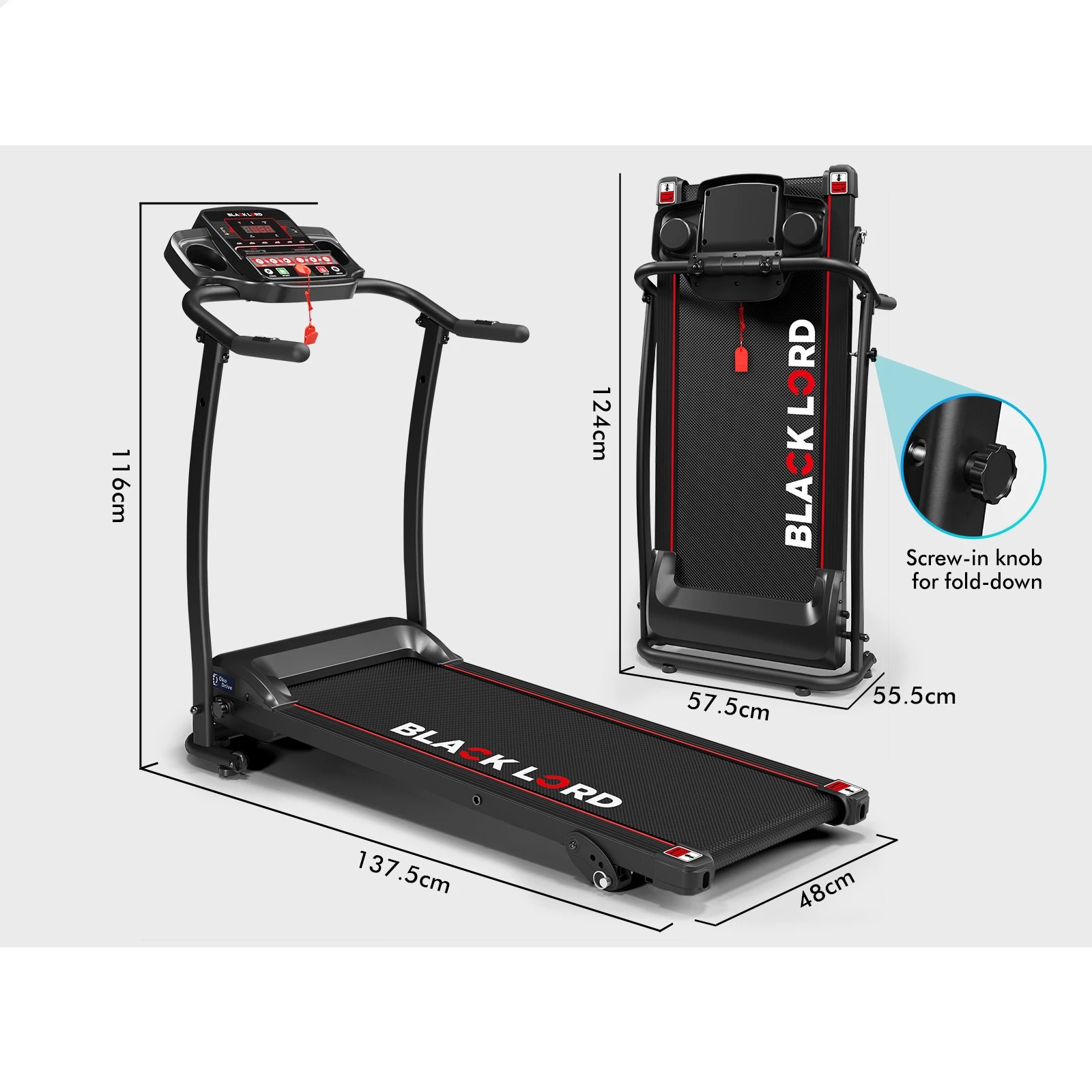 2 Black Lord Treadmill Electric Exercise Running Machine Foldable Home Gym Fitness, 2 of 8