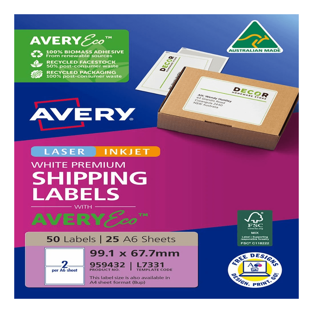 2 Avery Premium White Shipping Labels AveryEco A6 2UP 25 Sheets, 2 of 6
