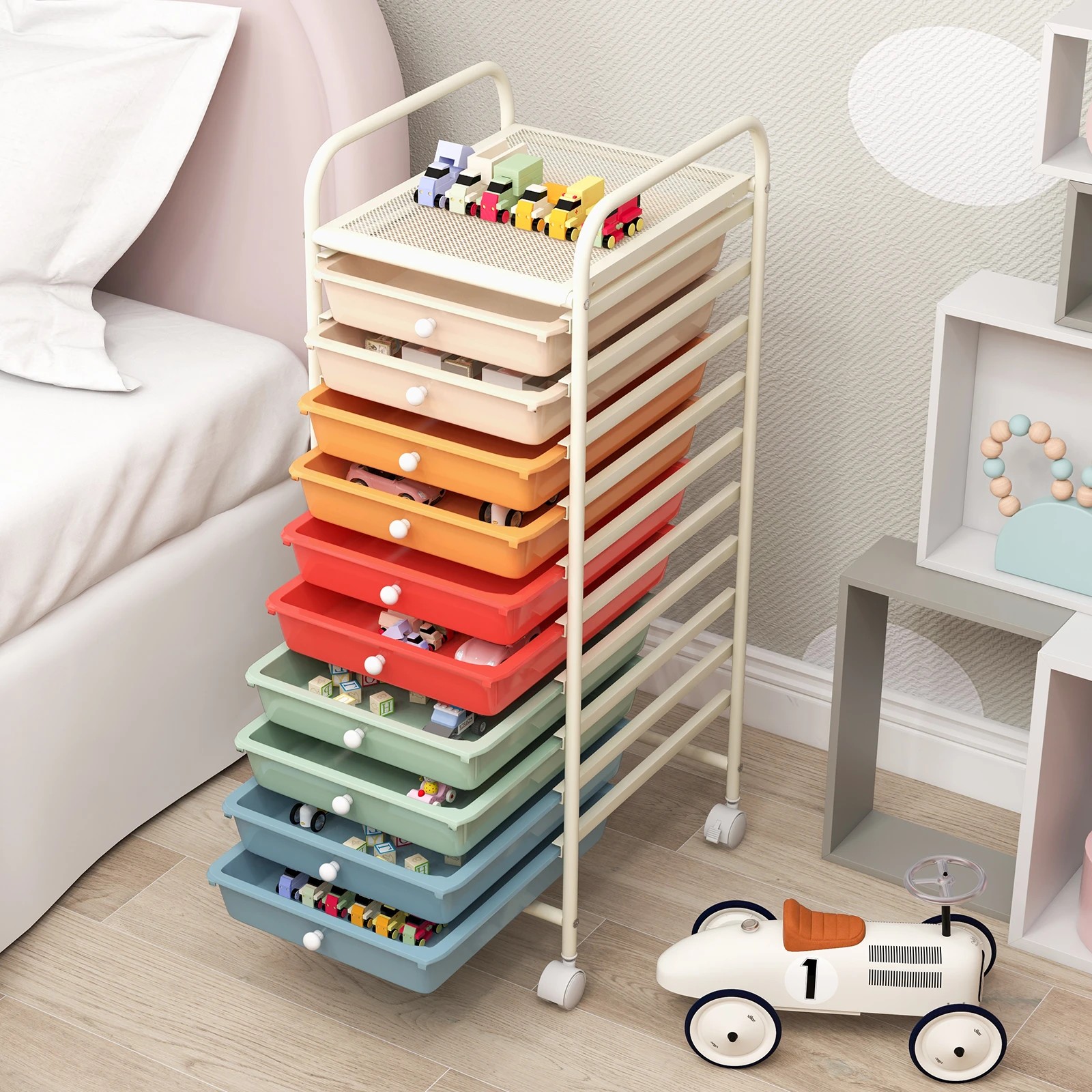 3 Costway 10 Drawers Rolling Storage Cart Mobile Utility Trolley - Multi, 3 of 4