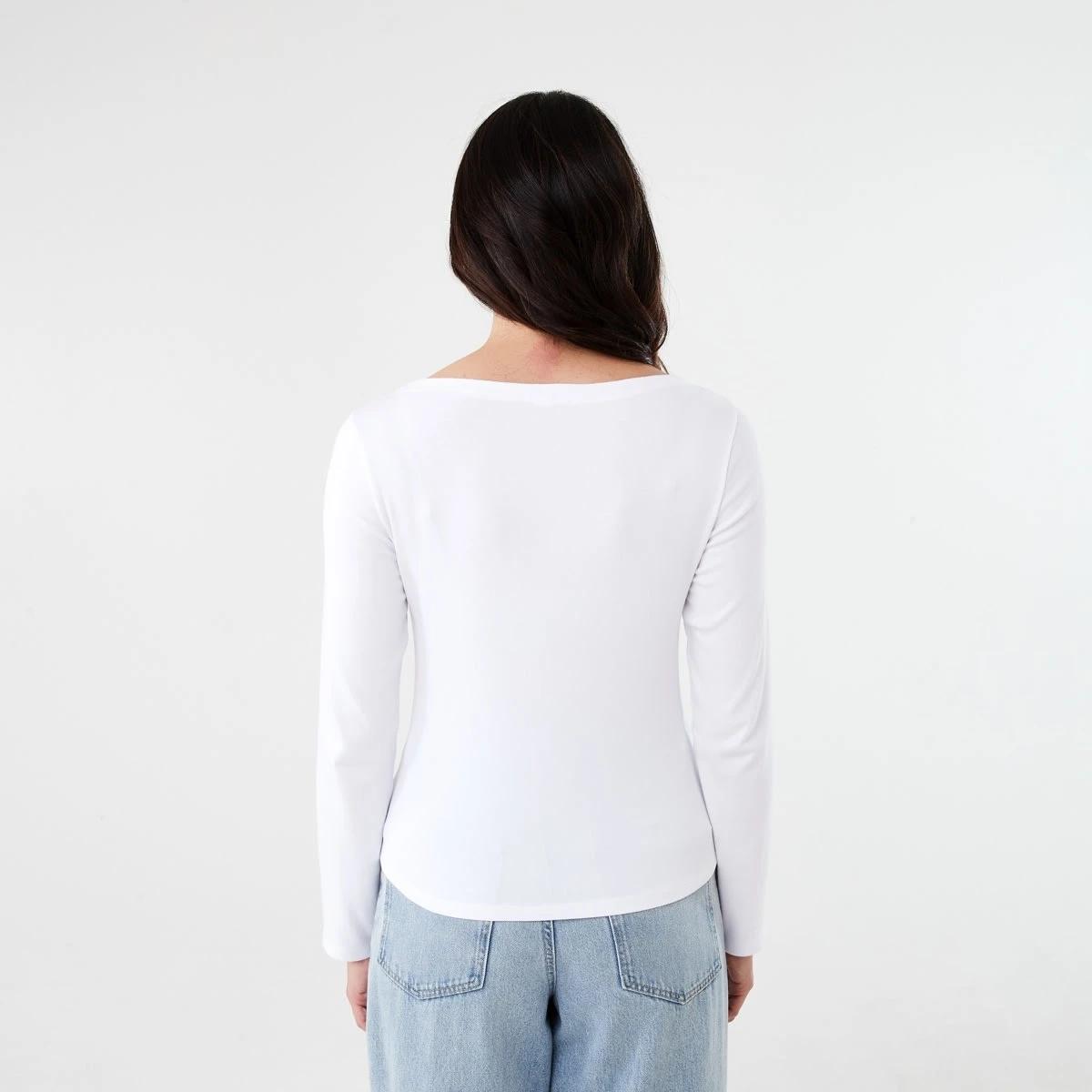 3 Long Sleeve Modal Boat Neck Top WHITE, 3 of 5