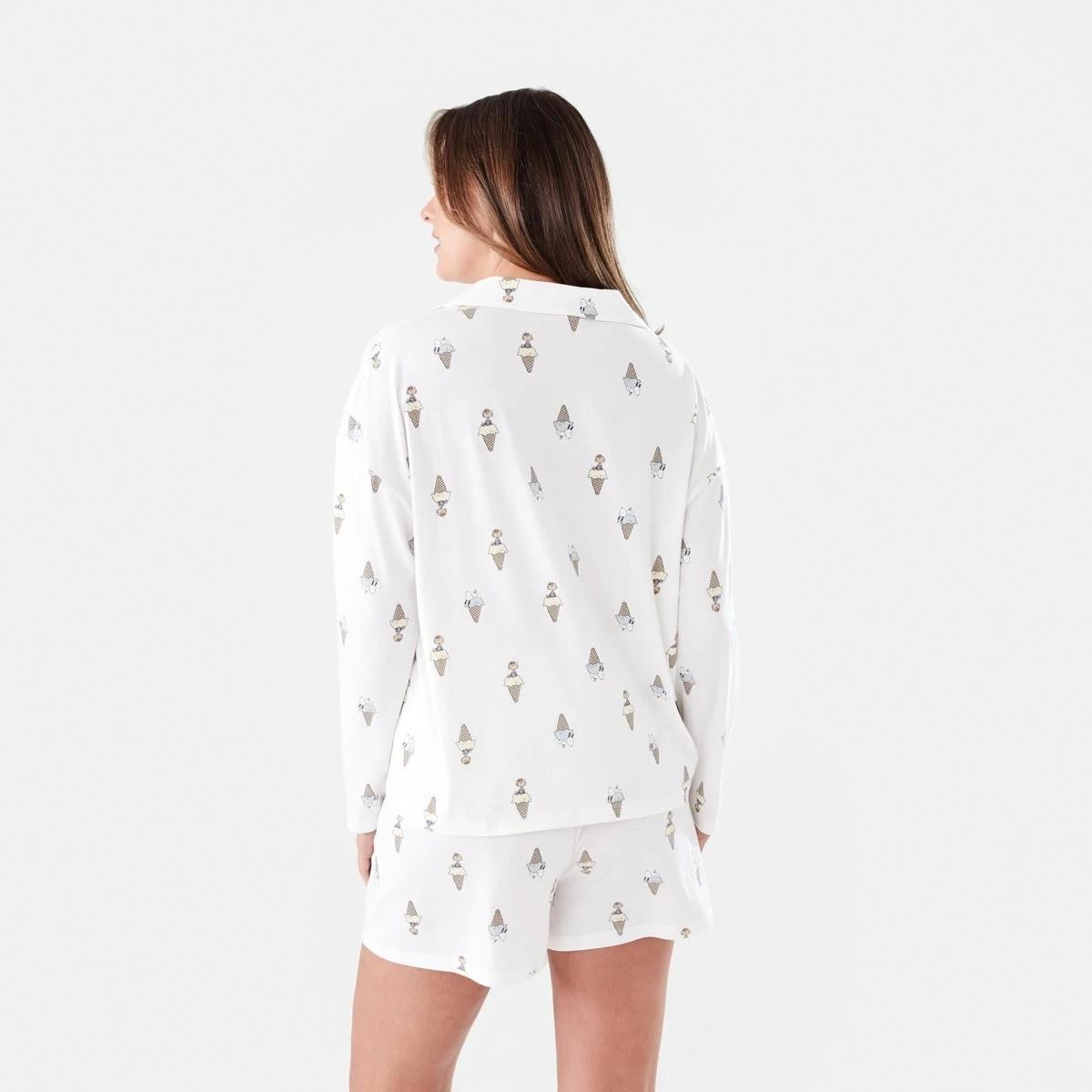 3 Snoopy License Long Sleeve Top and Shorts Comfort Pyjama Set SNOOPY ICECREAM WHITE, 3 of 8