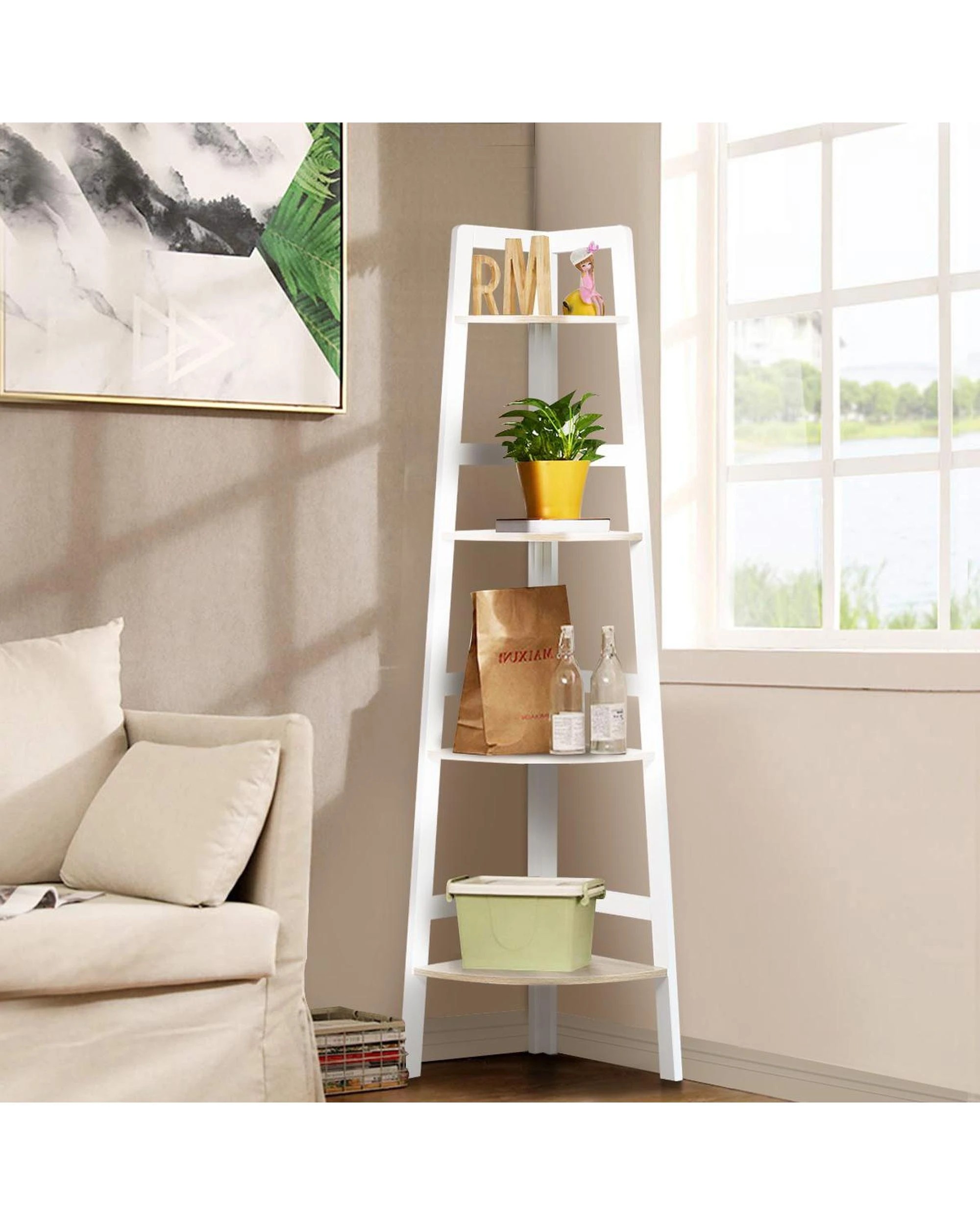 9 Hawaii 4 Tier Display Ladder Corner Shelf Rack White, 9 of 10