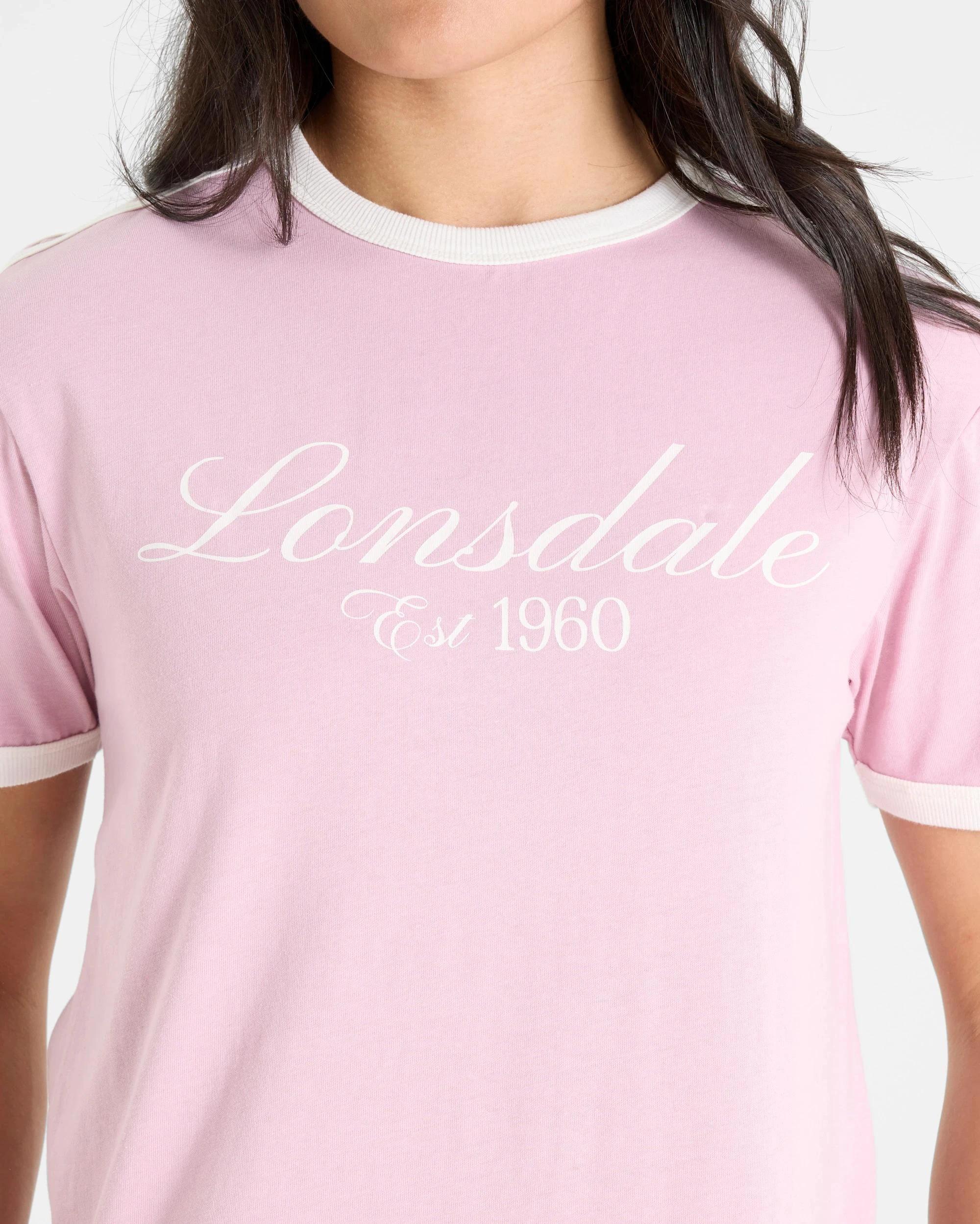 3 Lonsdale London Cotton Active Ringer Heritage T-shirt DUSTY PINK, 3 of 4