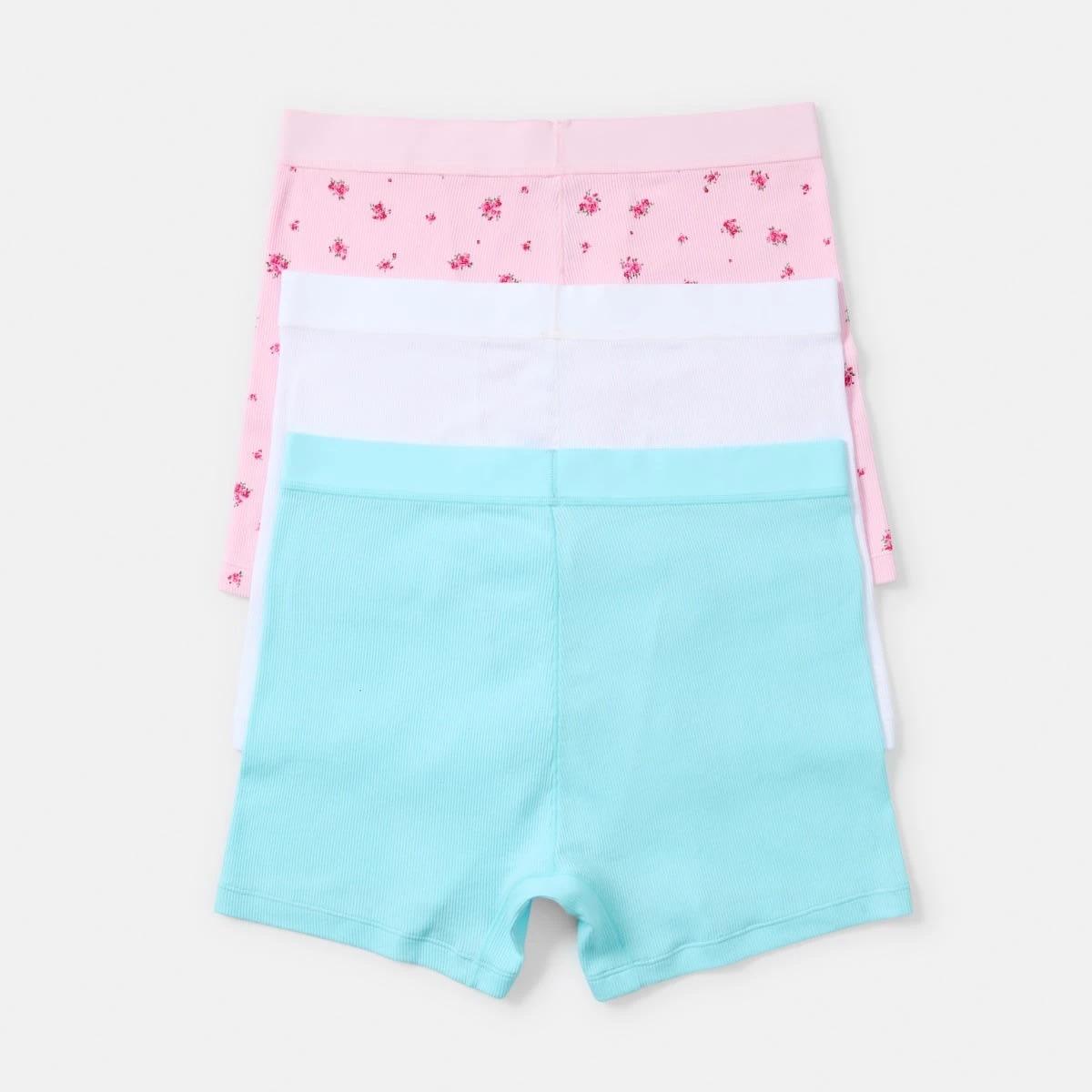 2 3 Pack Cotton Boyfriend Shorts Pink Rose, White, Bright Turquoise, 2 of 9