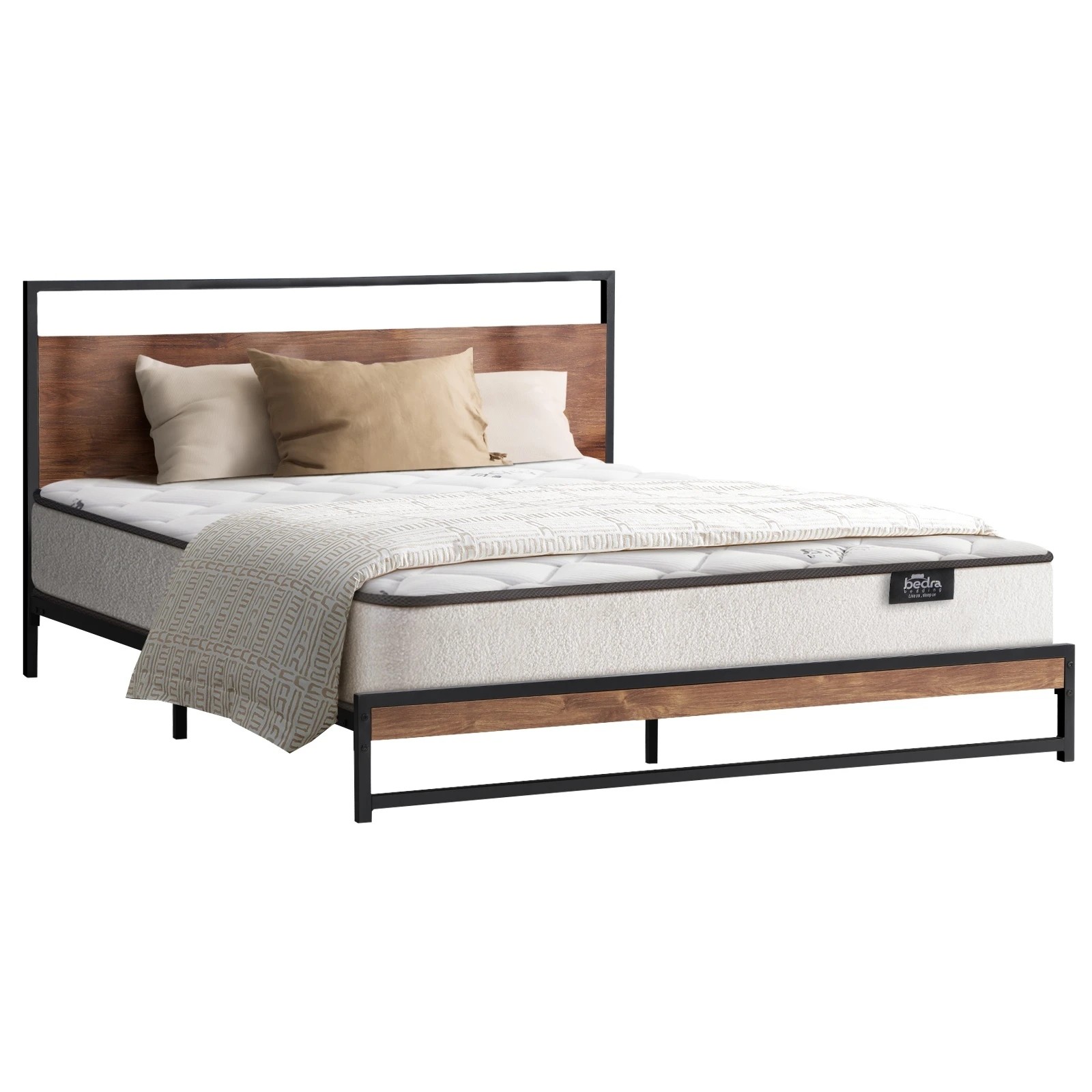 1 Oikiture Metal Bed Frame Double Size Beds Platform With Mattress
 - Black, 1 of 7