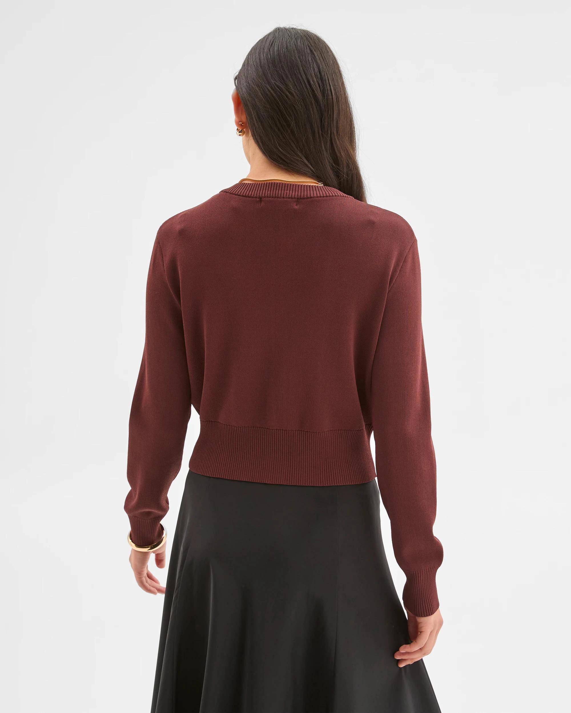 6 Preview Crepe Knit Cardigan RUM RAISIN, 6 of 7