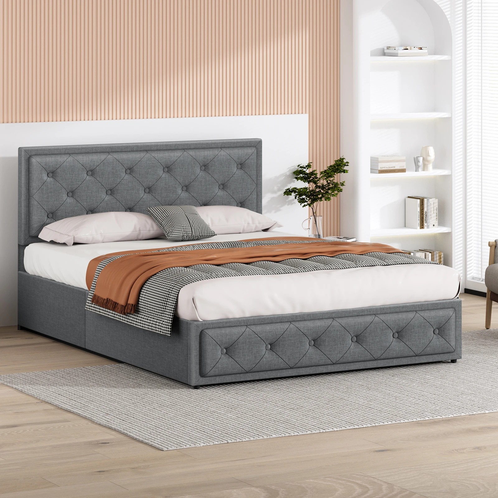 6 Alfordson Bed Frame Queen Size Gas Lift Storage Mattress Base Fabric Dinana - Grey, 6 of 10