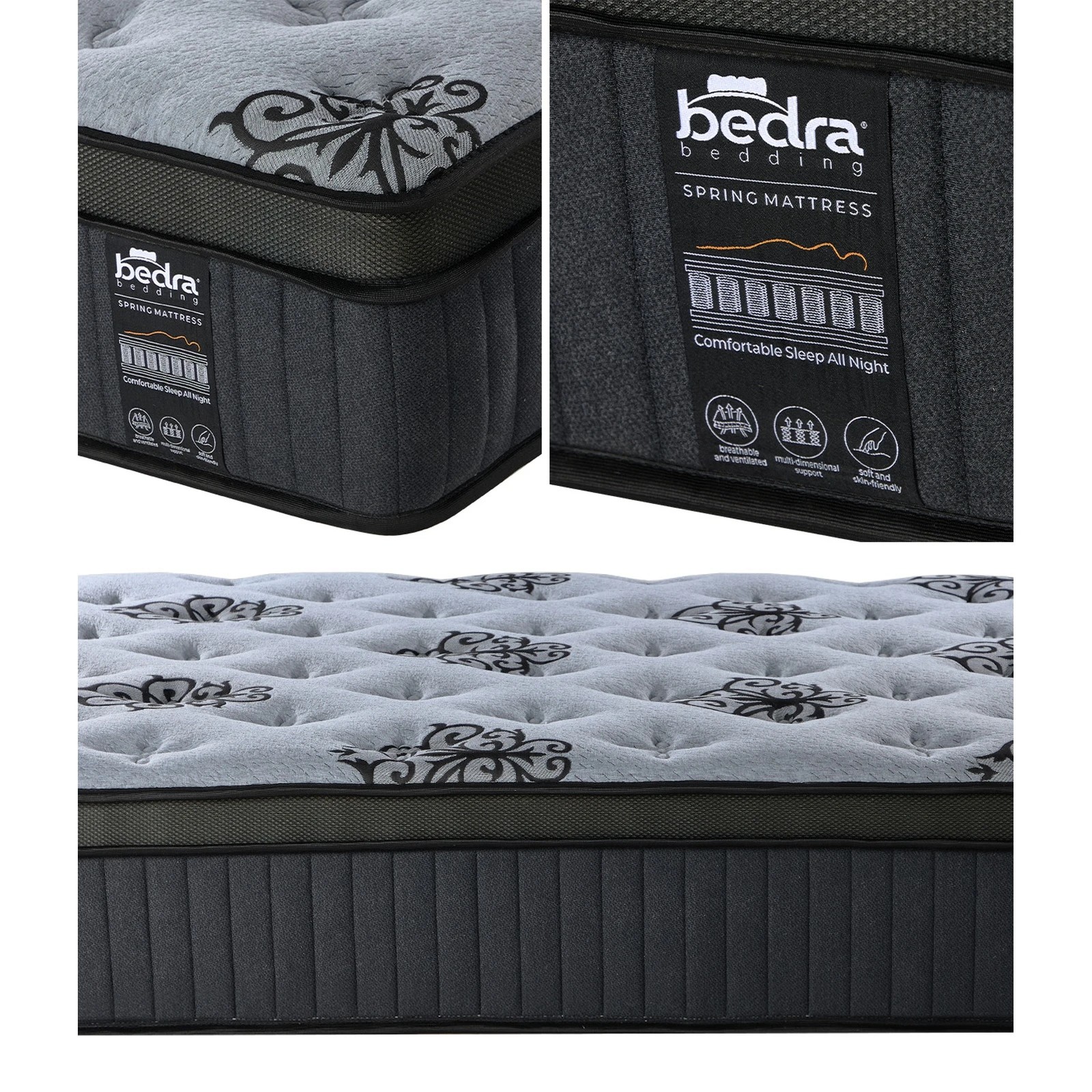 4 Bedra Bedding  Mattress Bamboo Pocket Spring Euro Top Medium Firm Egg Foam 32cm - Double Bed - Black, 4 of 4