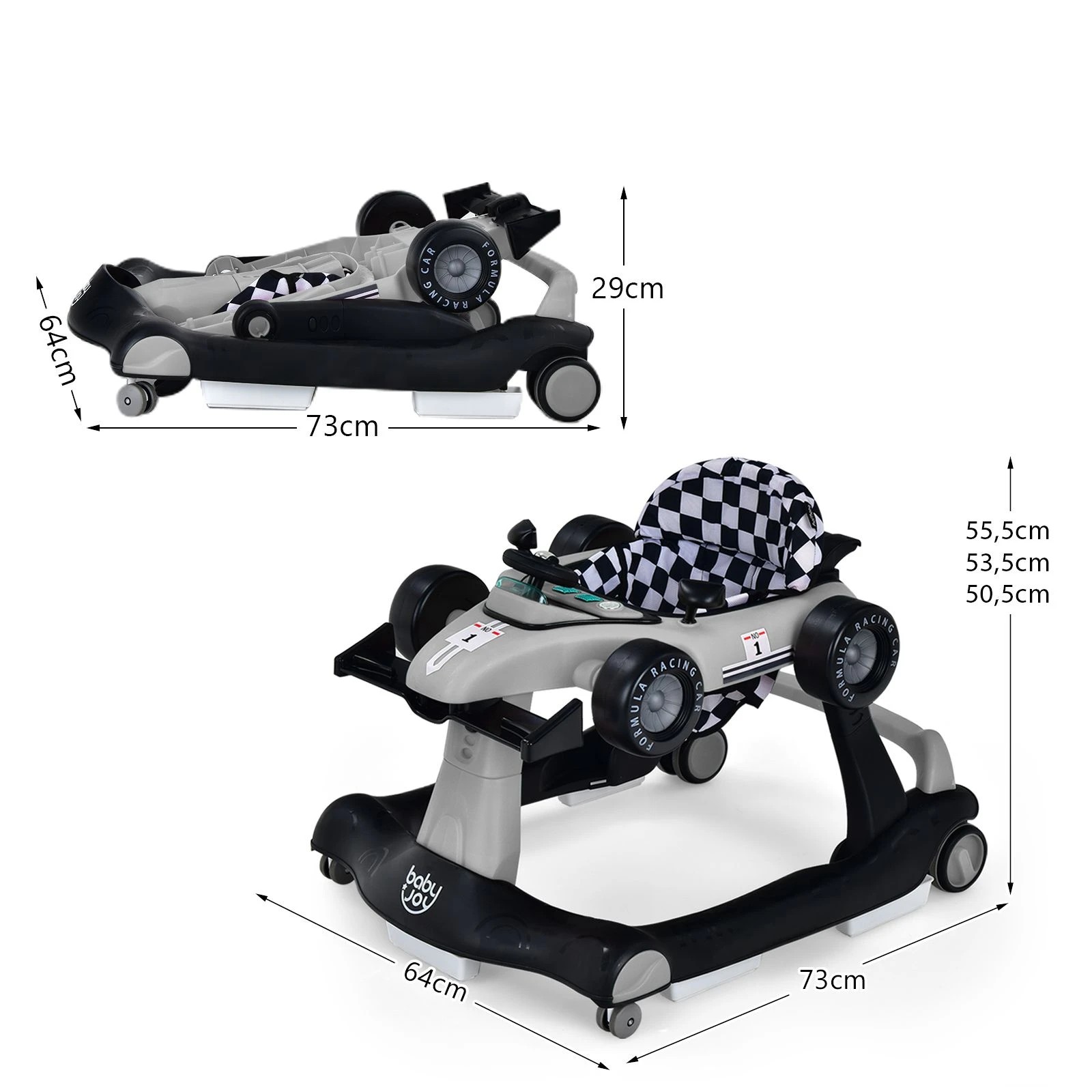 1 Costway 4in1 Baby Walker Stroller Folding Ride on Toy Car - Grey, 1 of 1