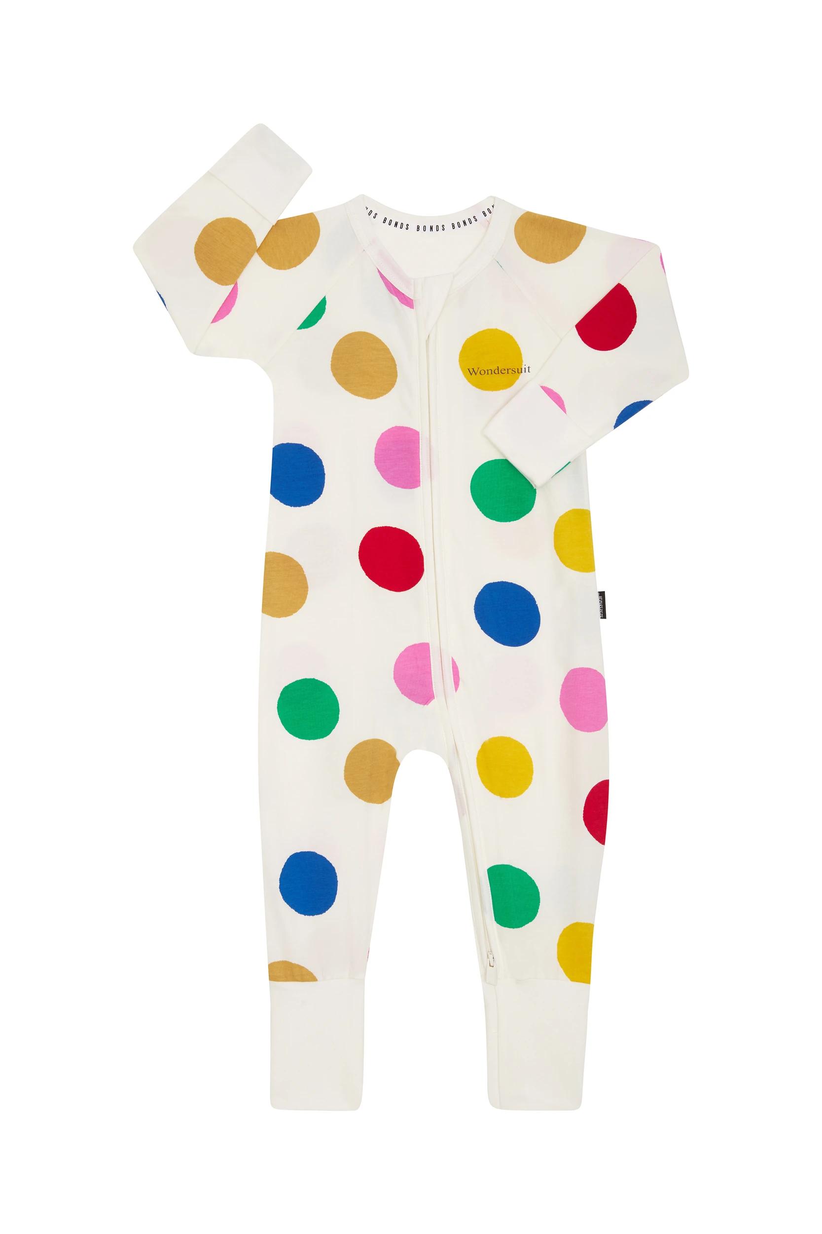 1 Bonds Baby Print Zip Wondersuit Coverall RAINBOW SPOTS, 1 of 4