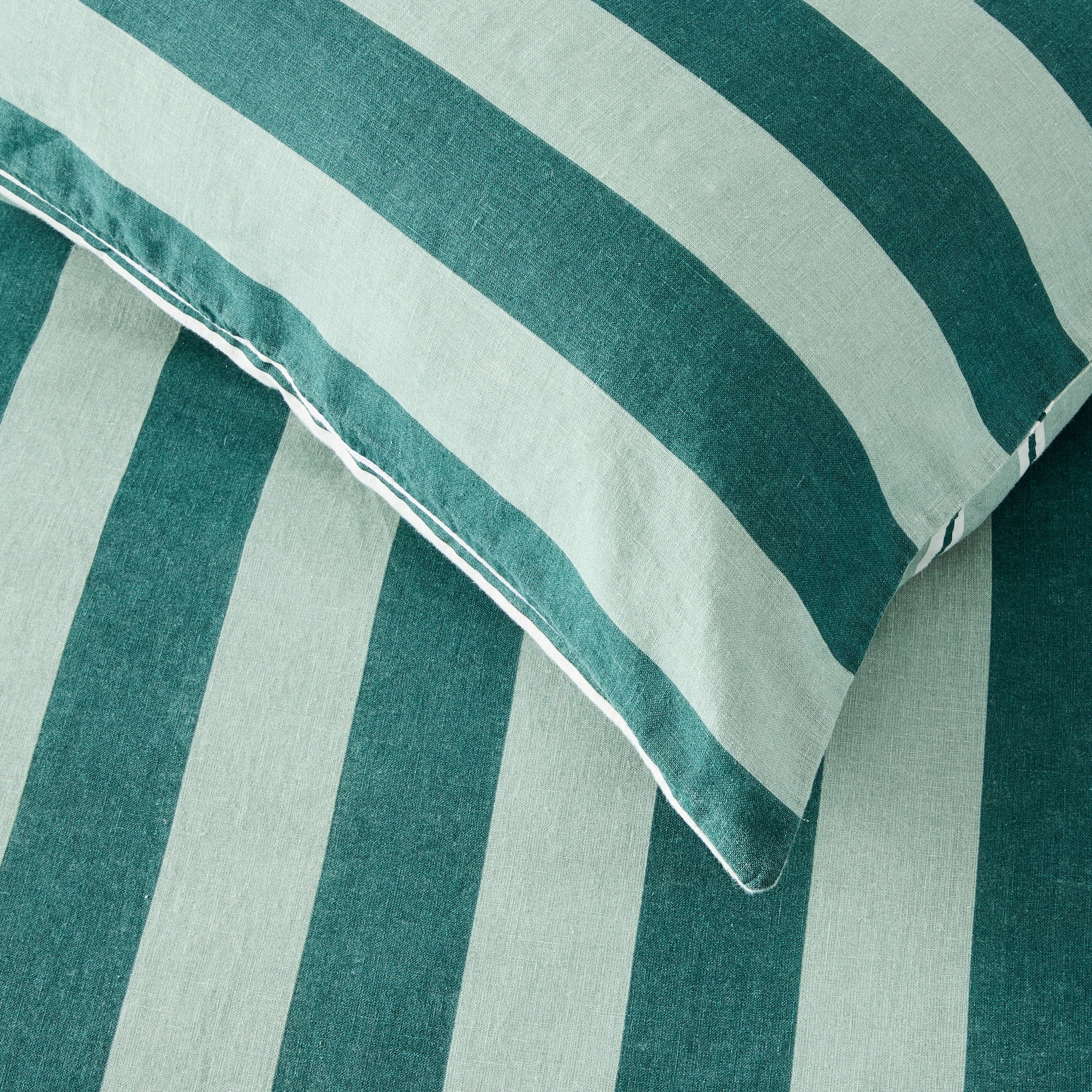 4 Striped Cotton Linen Reversible Quilt Cover Set - Super King Bed, Green, 4 of 8