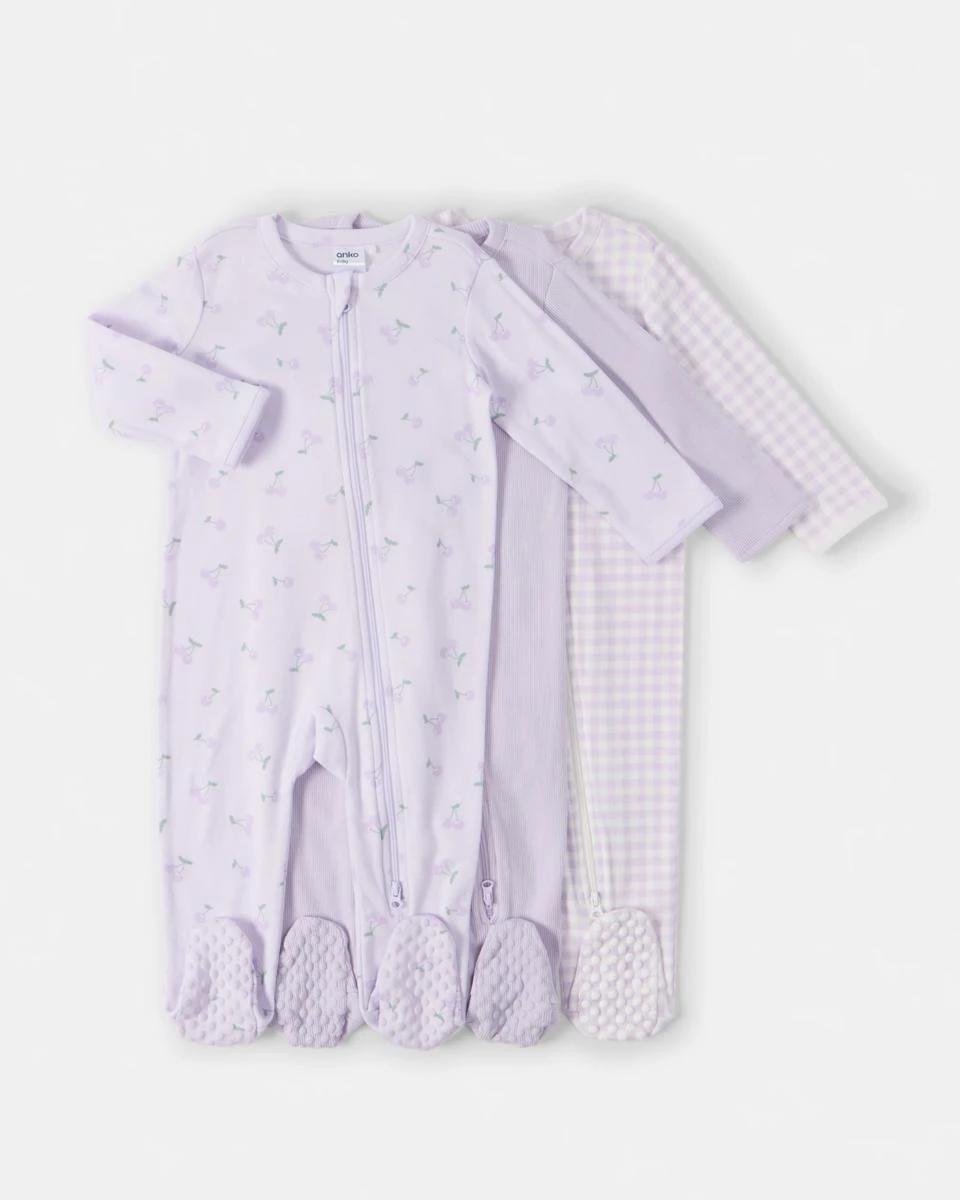 1 3 Pack Australian Cotton Coveralls Lav Chry, 1 of 5