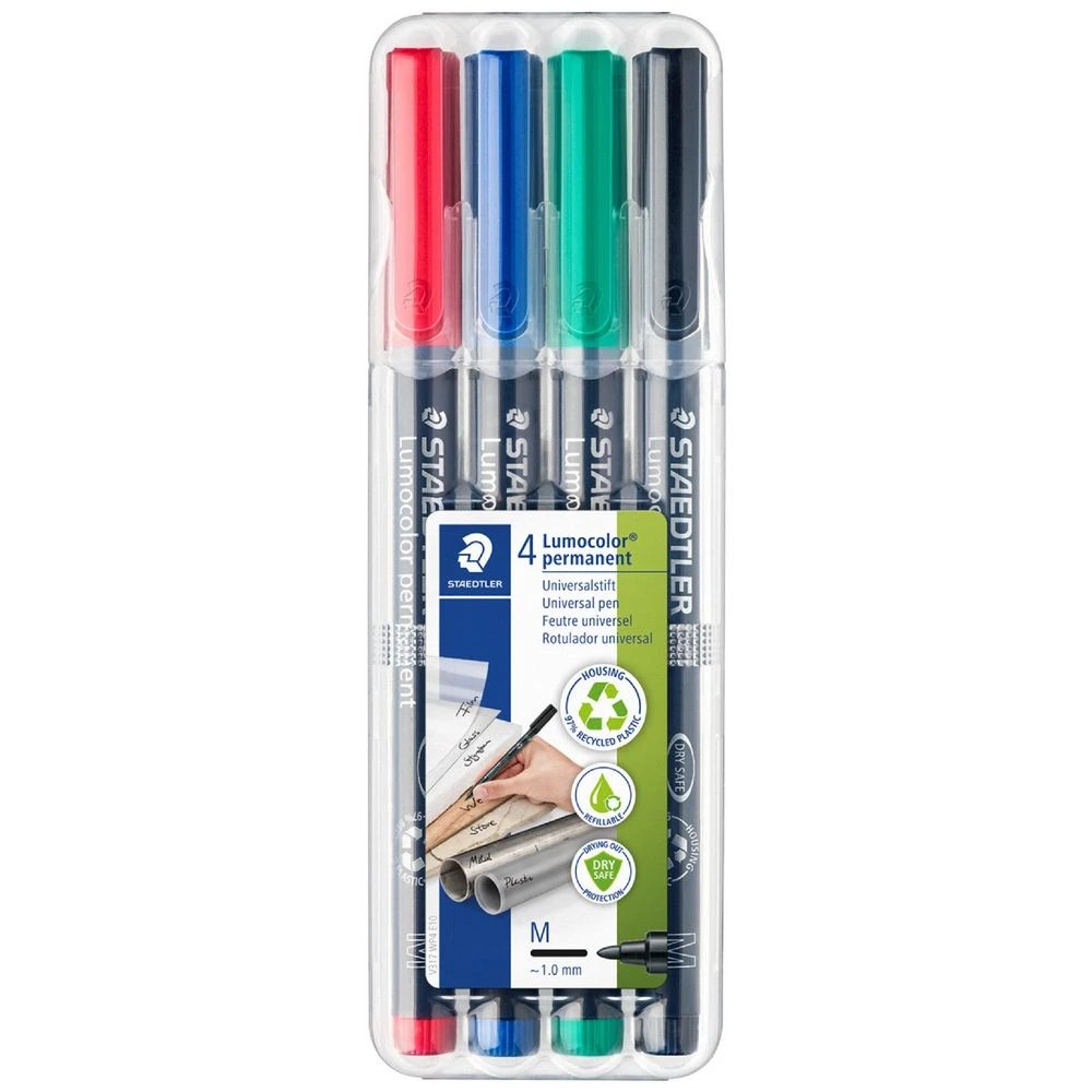 1 Staedtler Lumocolour Permanent Pen 1.0mm Assorted 4 Pack, 1 of 9