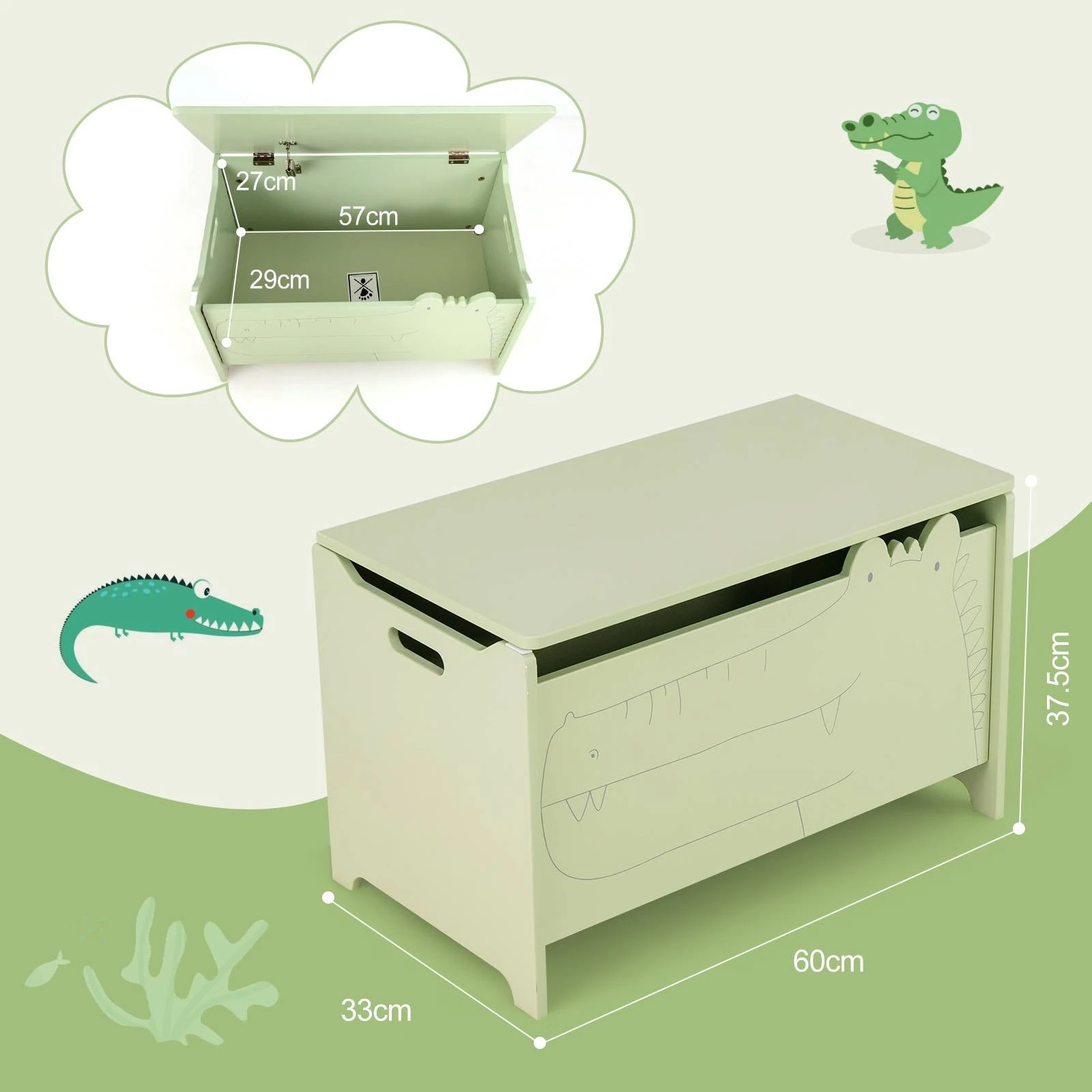 2 Costway 60cm Toy Box Storage Chest Playroom Organizer w/Flip-Top Lid - Green, 2 of 3