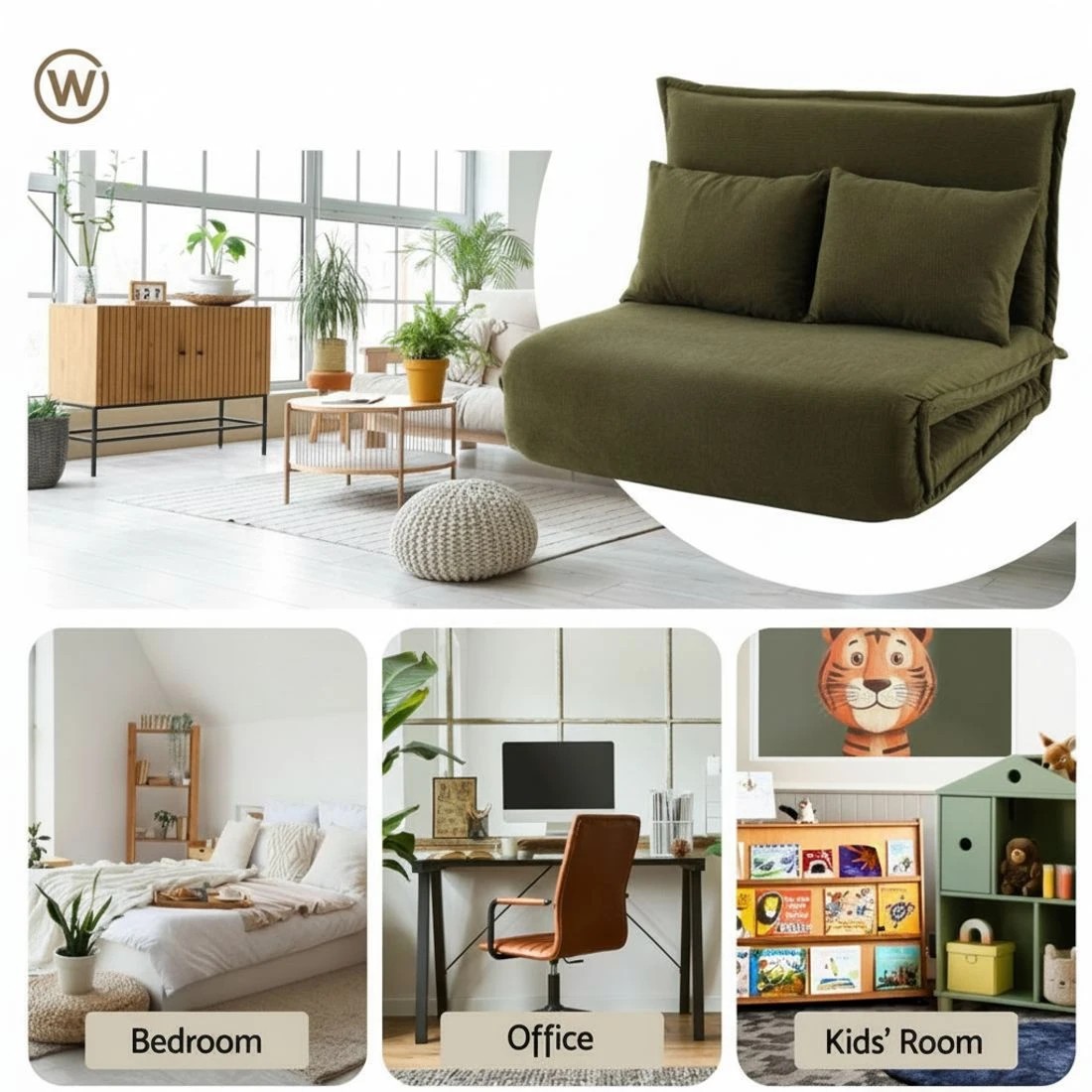 7 Artiss Floor Lounge Sofa Bed Foldable 2 Seater Green - Green, 7 of 8