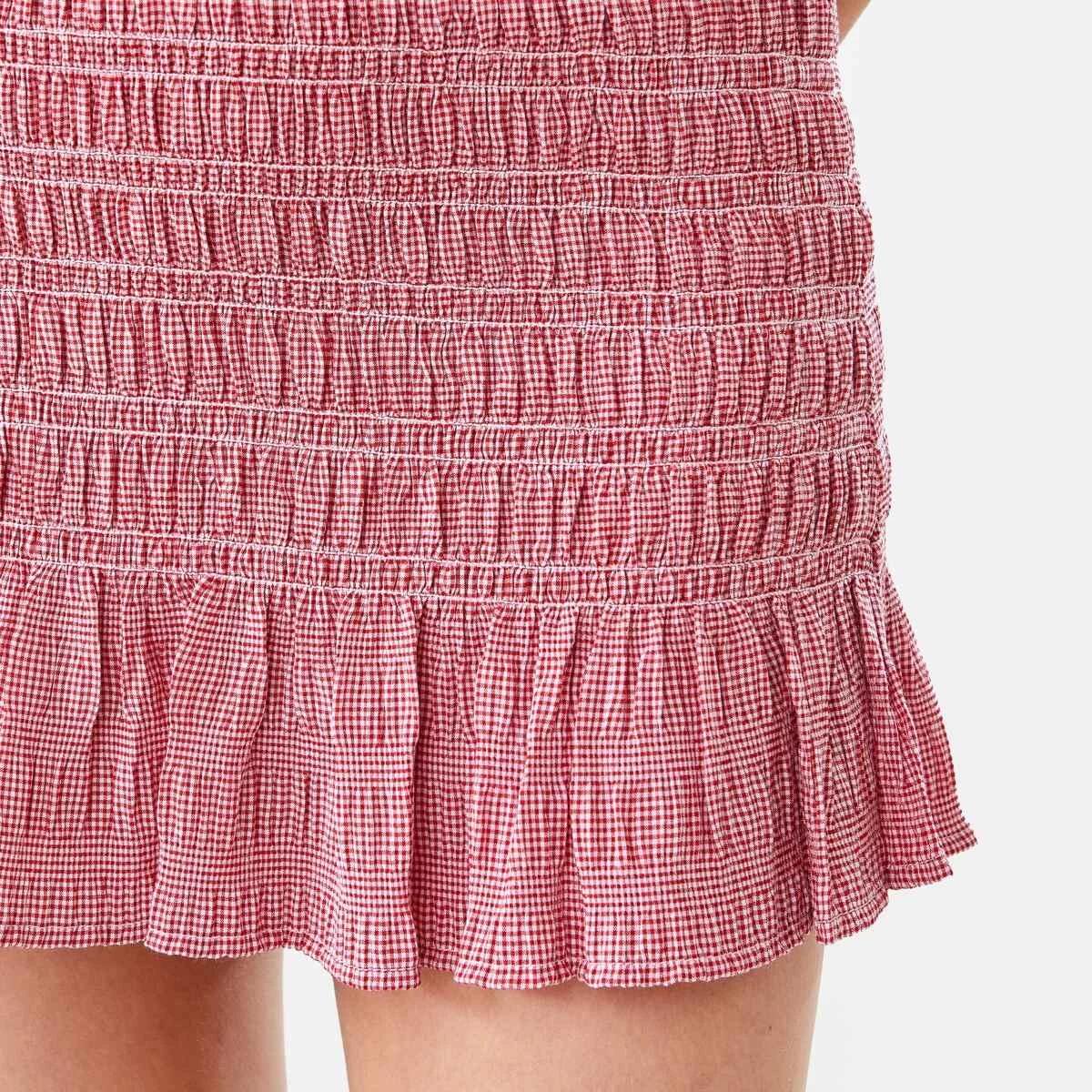 8 Shirred Mini Skirt Red Chk, 8 of 9