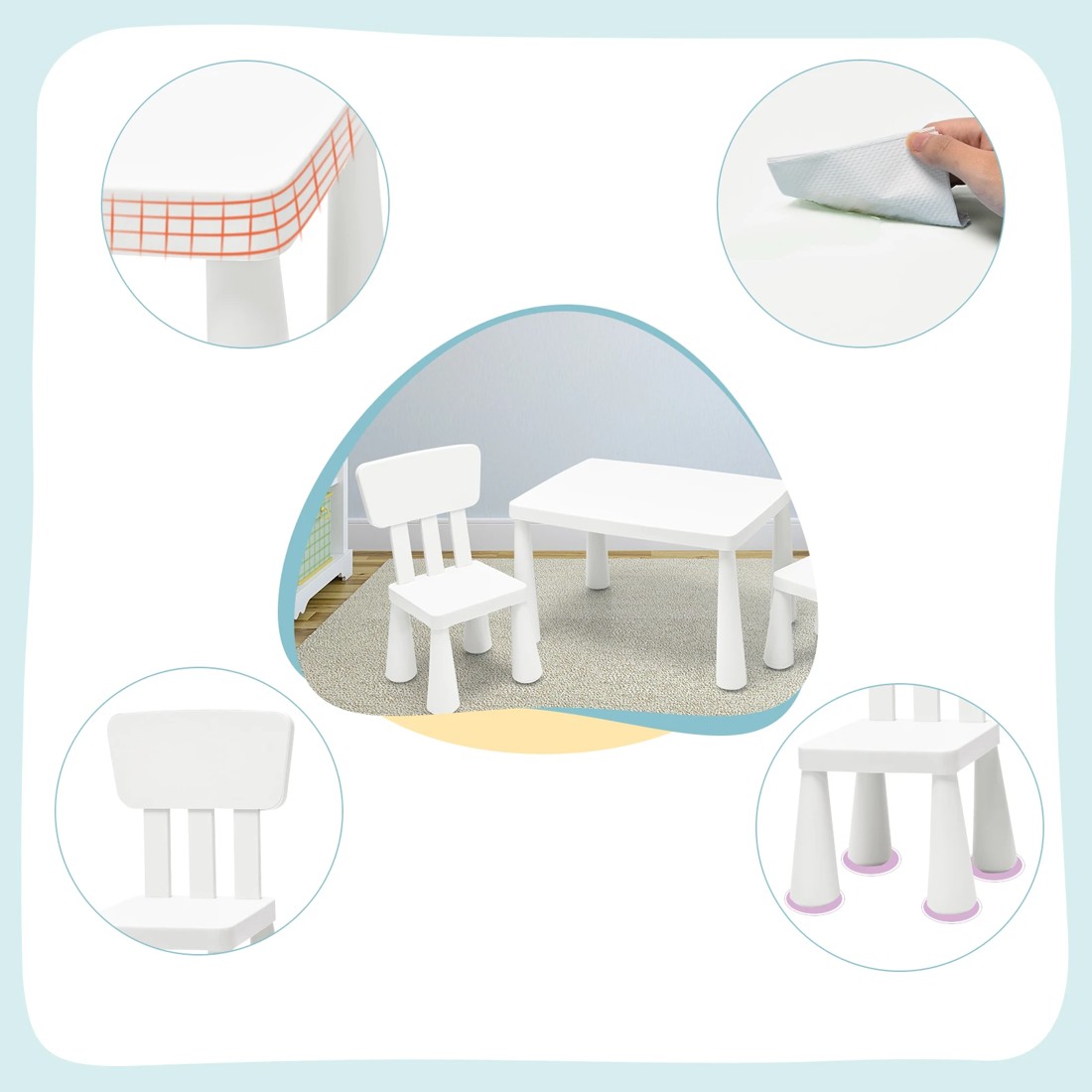 2 Costway Kids Table & Chairs Set Study Drawing Desk - White, 2 of 5