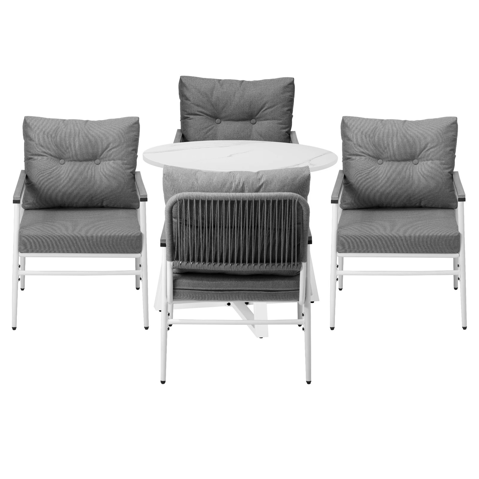 7 Livsip Outdoor Dining Setting Patio Furniture Set 4 Seater Round Table Chair - White, 7 of 9