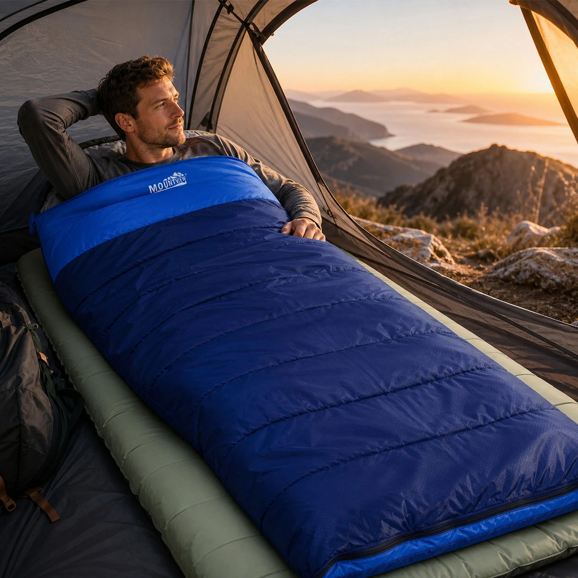 7 Mountview Sleeping Bag Extra Wide 230x100cm 3 Season Waterproof Hiking Blue, 7 of 8