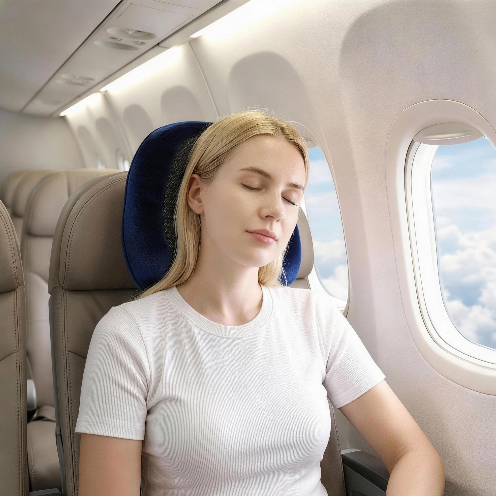 4 Wanderlite Travel Pillow for Airplanes Memory Foam Neck Pillows with Storage Bag - Blue, 4 of 5