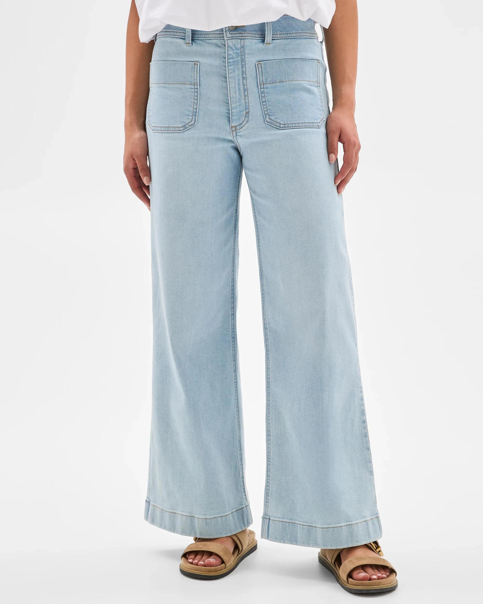 4 Target Denim Mila High Rise Full Length Flat Front Wide Leg Denim Jeans SUNBLEACHED INDIGO, 4 of 6