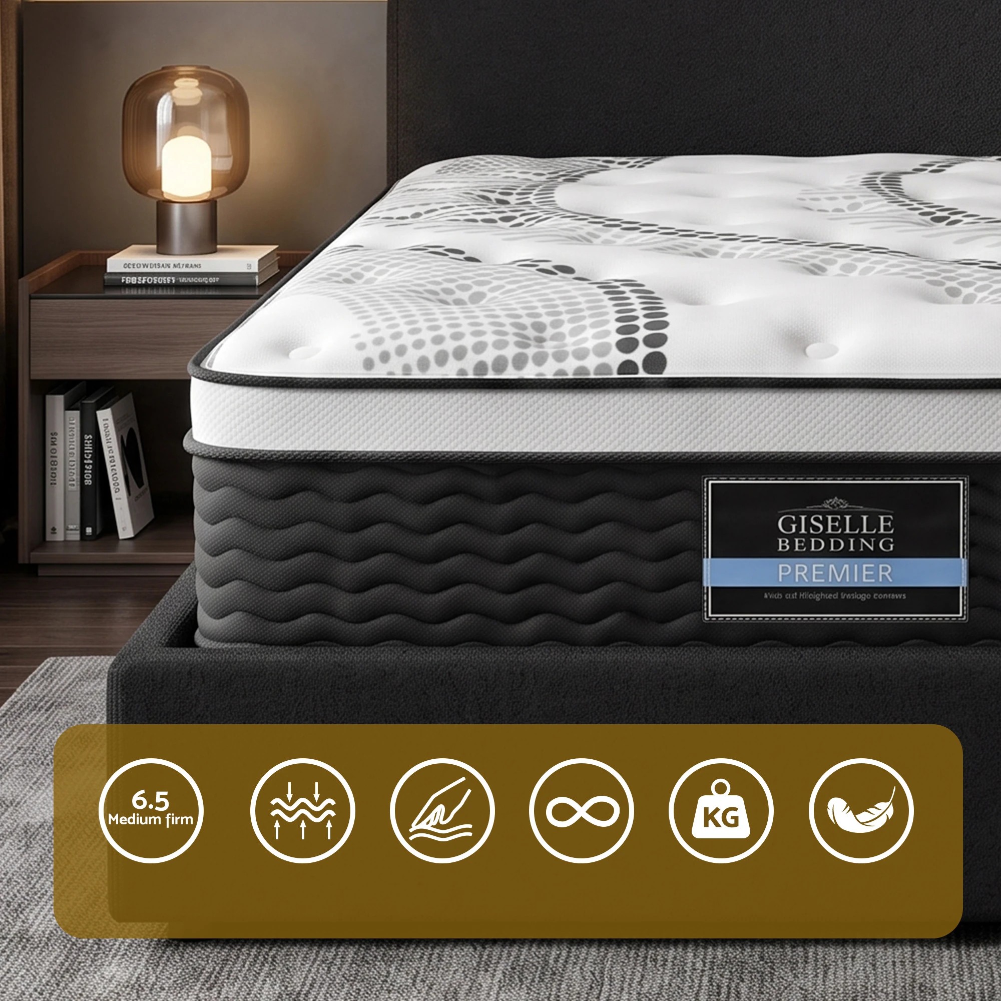 4 Giselle Bedding 32cm Euro Top King Single Mattress 5-Zone and Artiss Boucle Bed Frame Set - King Single Bed - Multi, 4 of 9