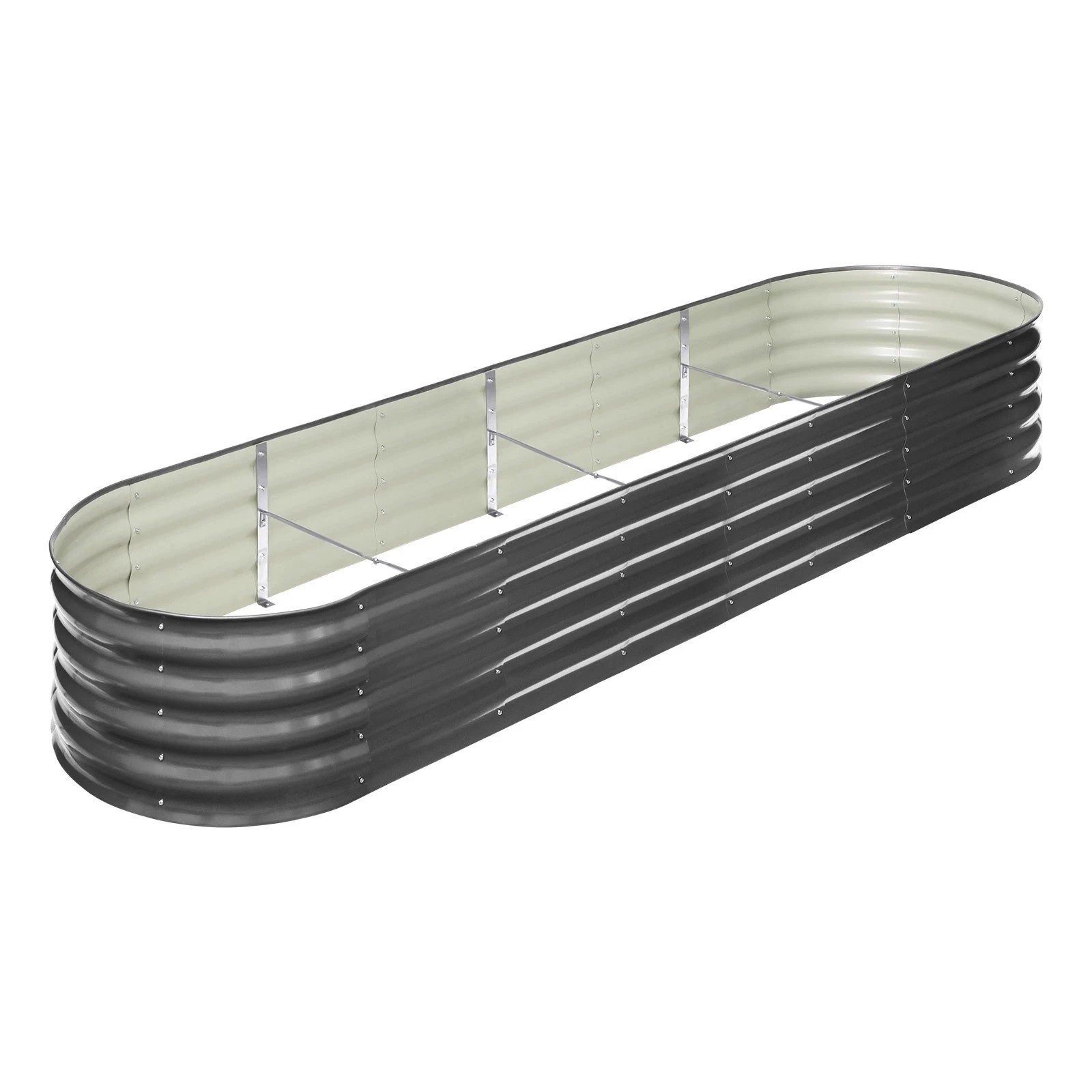 1 Livsip Galvanised Raised Garden Bed Steel Instant Planter Oval 320X80X42CM - Grey, 1 of 8