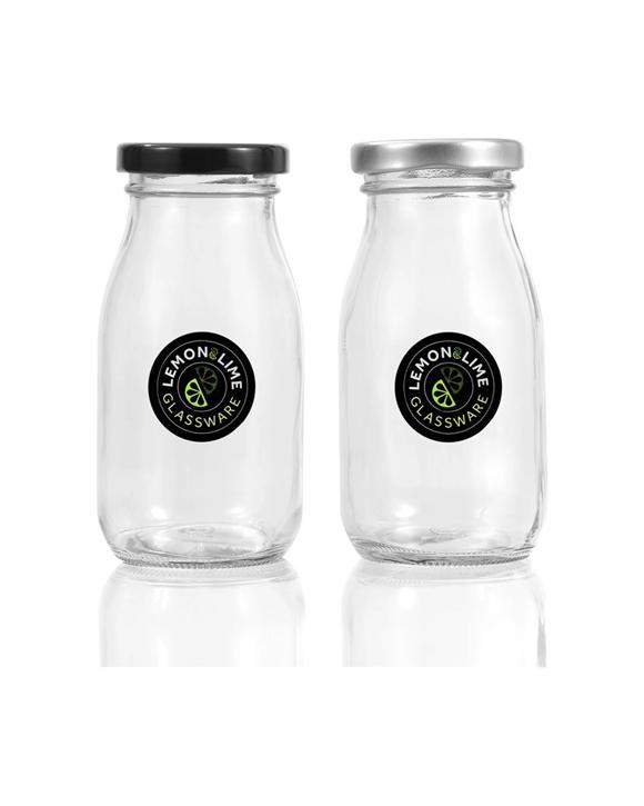 Lemon & Lime 200ml Glass Milk Bottle Container Storage W/ Screw Top Lid - Assorted