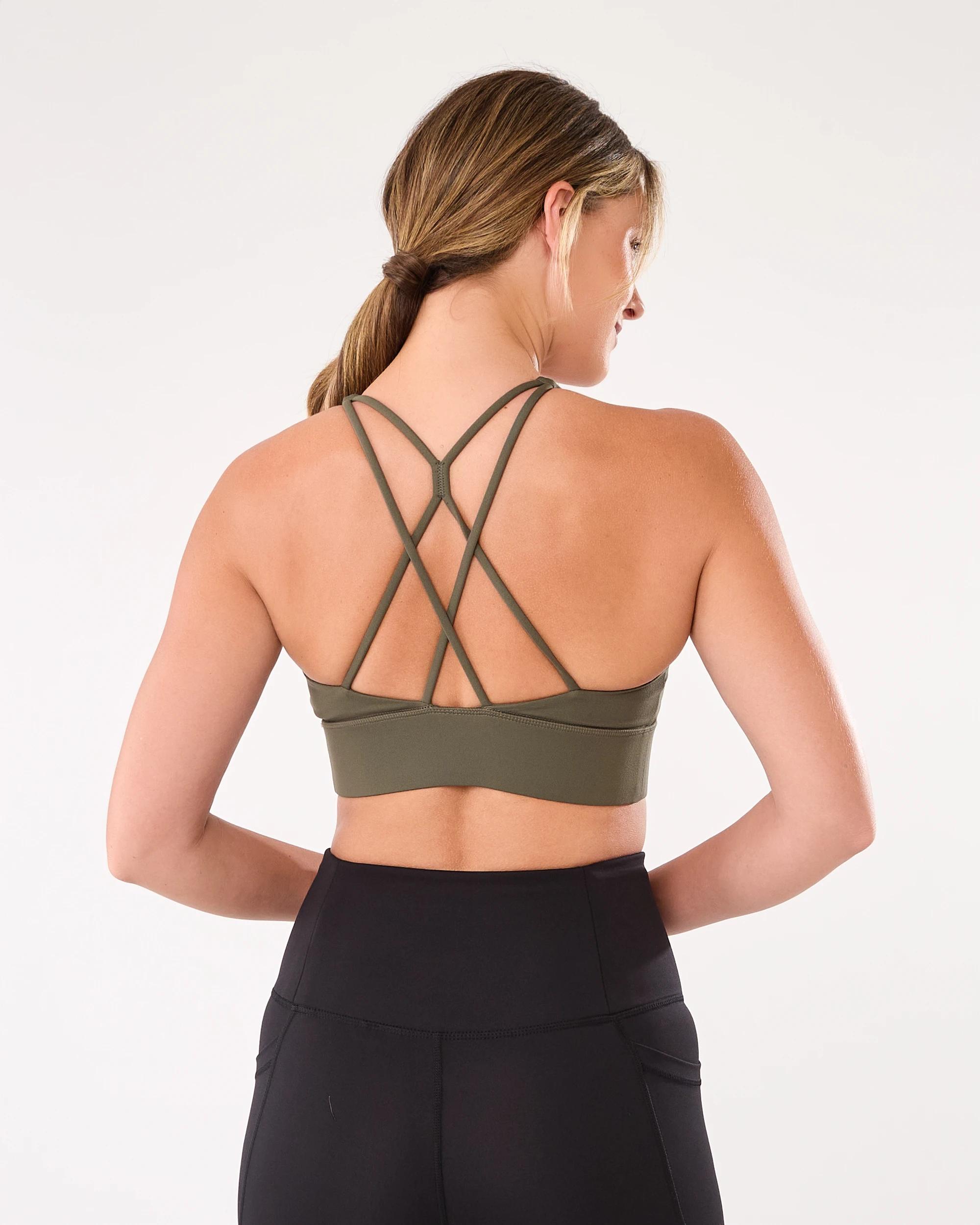 3 Active Womens Ultrasoft Strappy Crop Top Cargo Grn, 3 of 7
