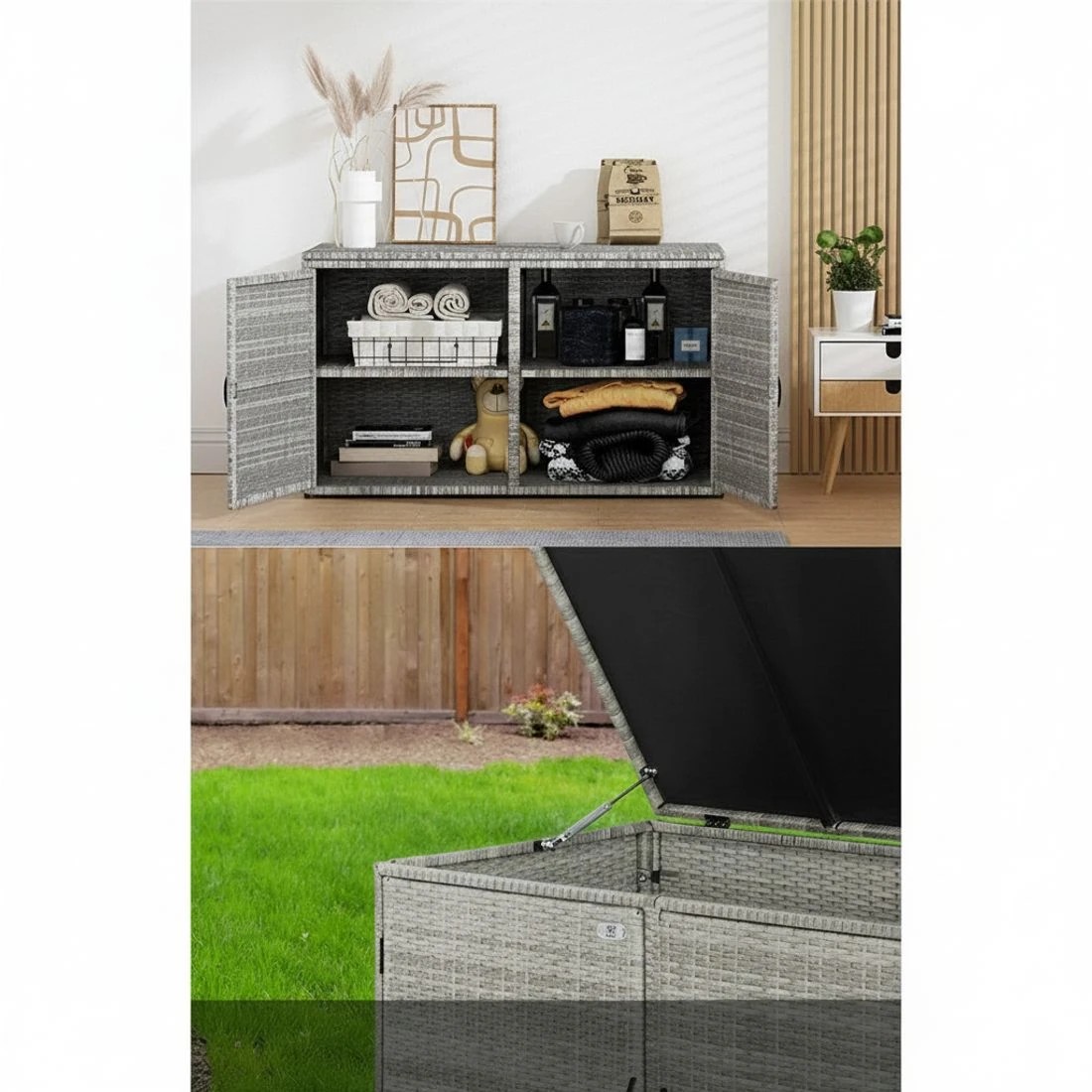 6 Gardeon Outdoor Storage Cabinet Box Deck Wicker Shelf Chest Garden Shed Tools - Grey, 6 of 7