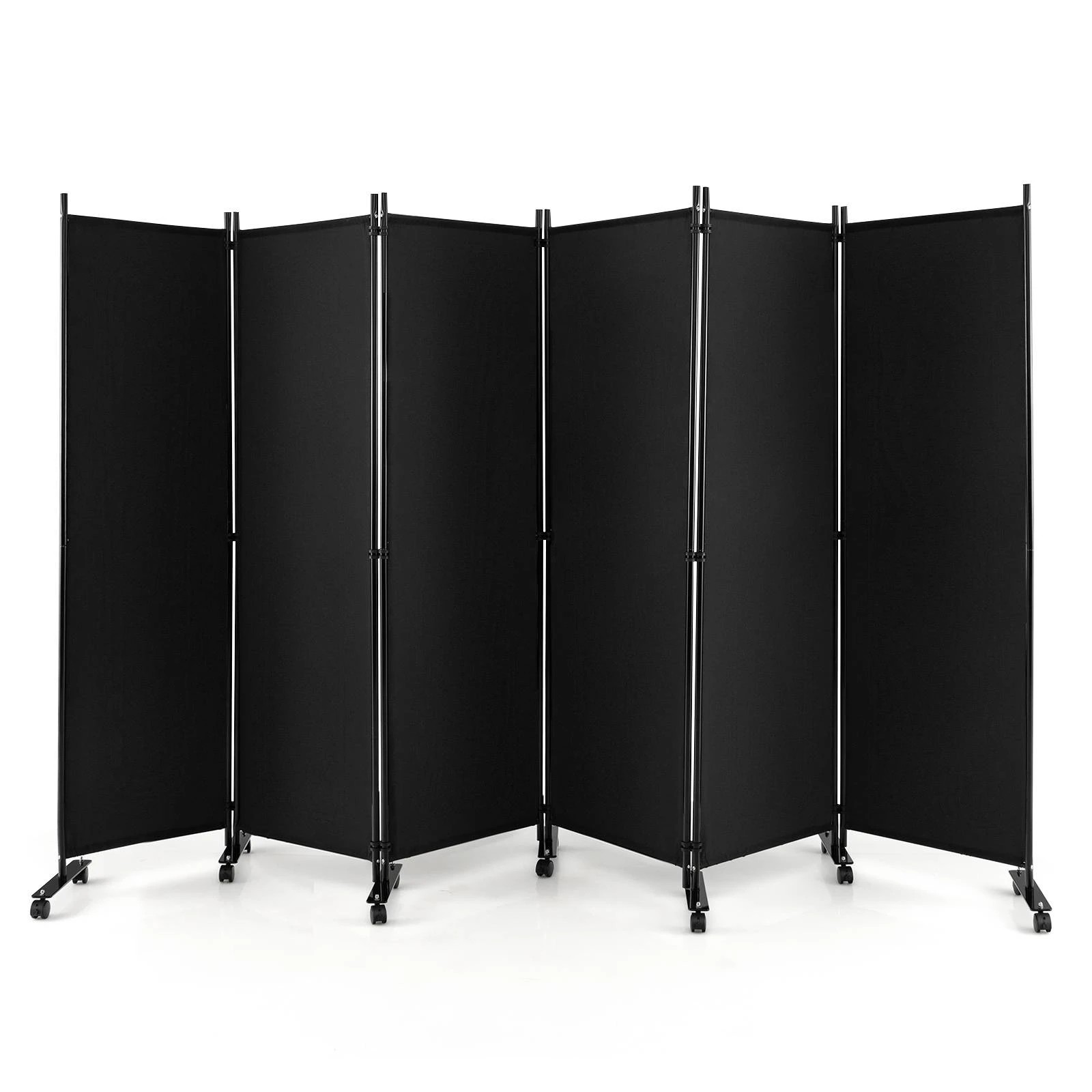 1 Costway 1.72m 6-Panel Folding Room Divider Rolling Mobile Privacy Screen w/Lockable Wheels - Black, 1 of 3