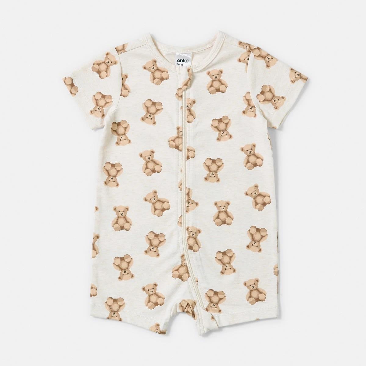 1 Short Sleeve Zip Romper BROWN BEARS, 1 of 4