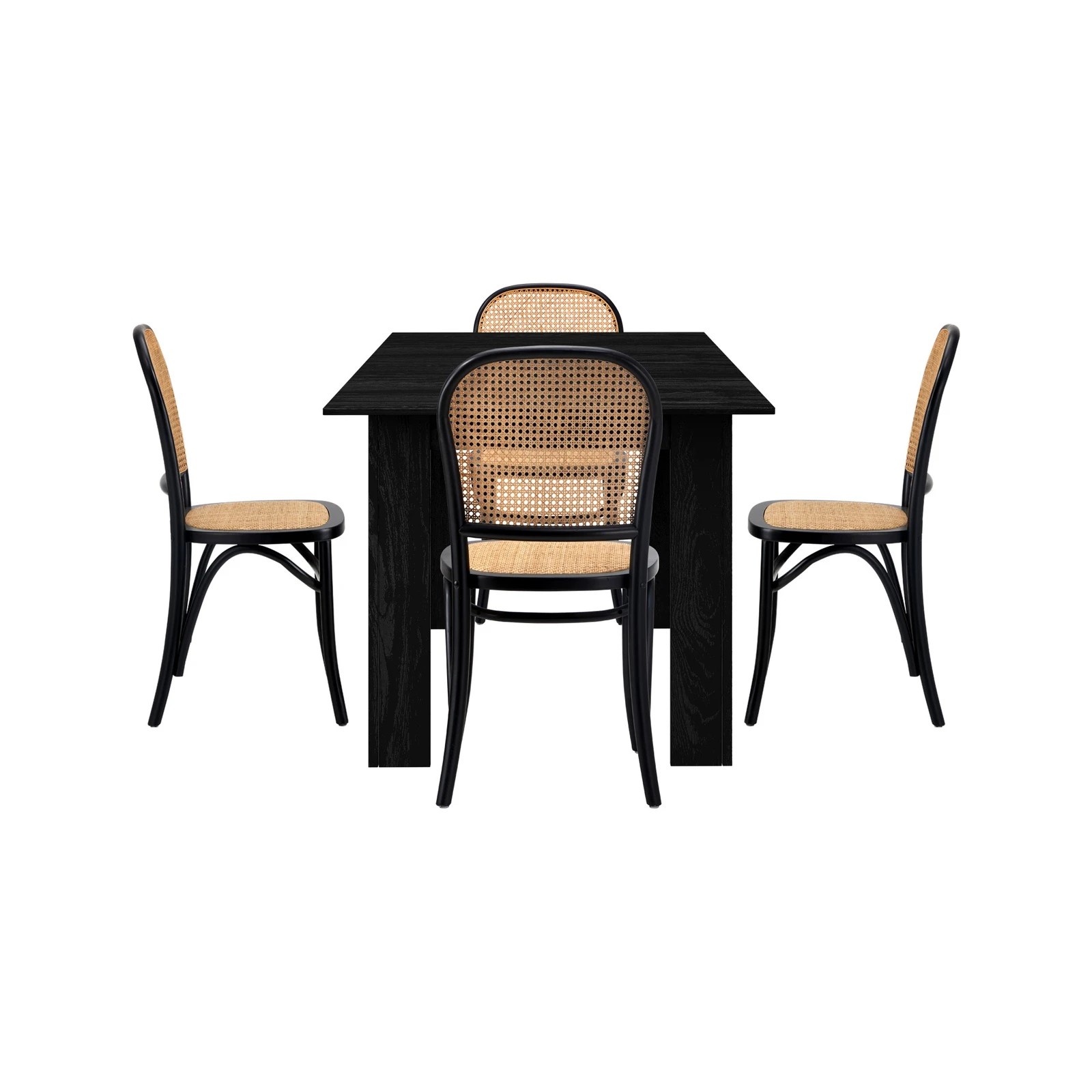 9 Oikiture 160cm Extendable Dining Table with 4PCS Dining Chairs Rattan - Black, 9 of 9