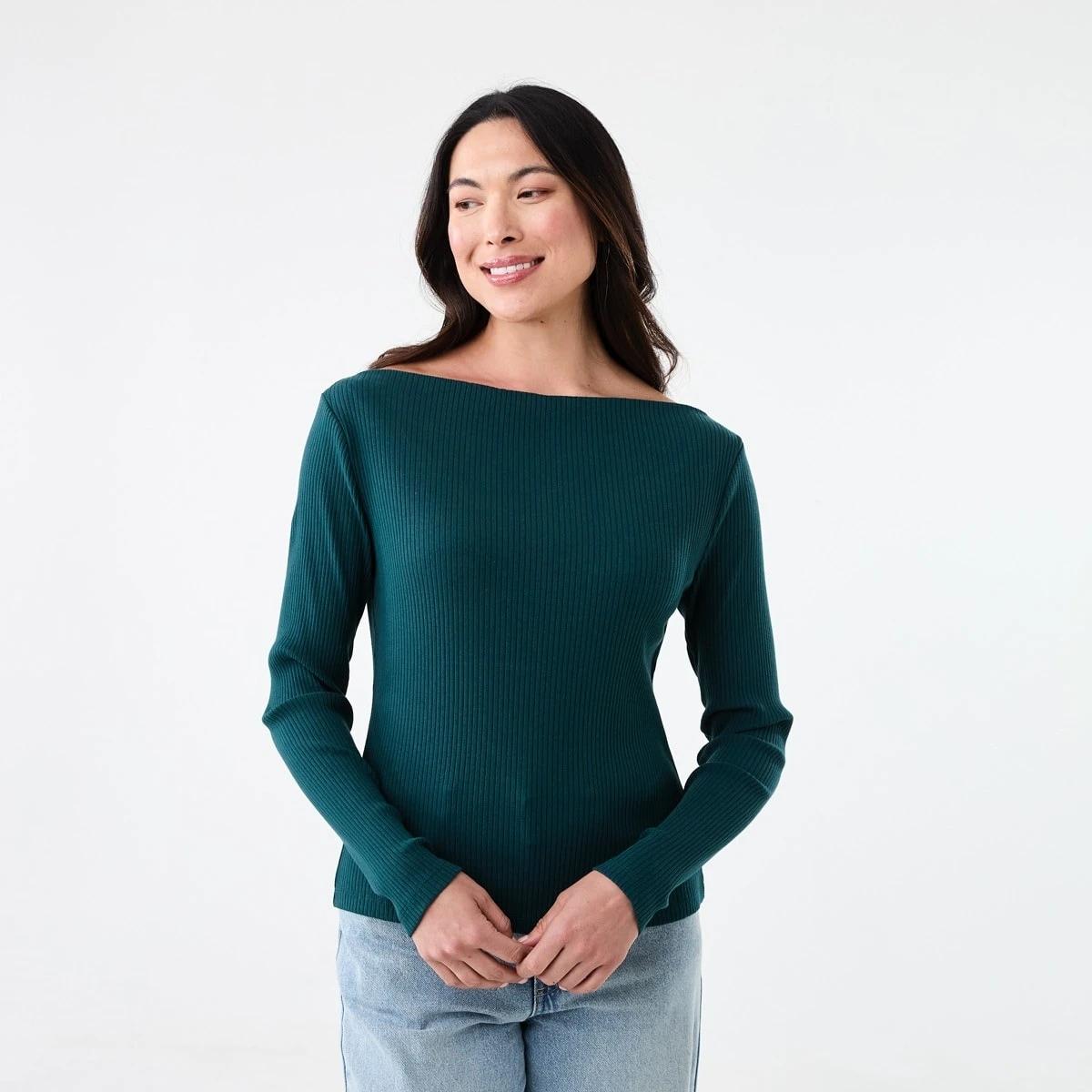 1 Long Sleeve Rib Boat Neck Top Kason Gren, 1 of 5