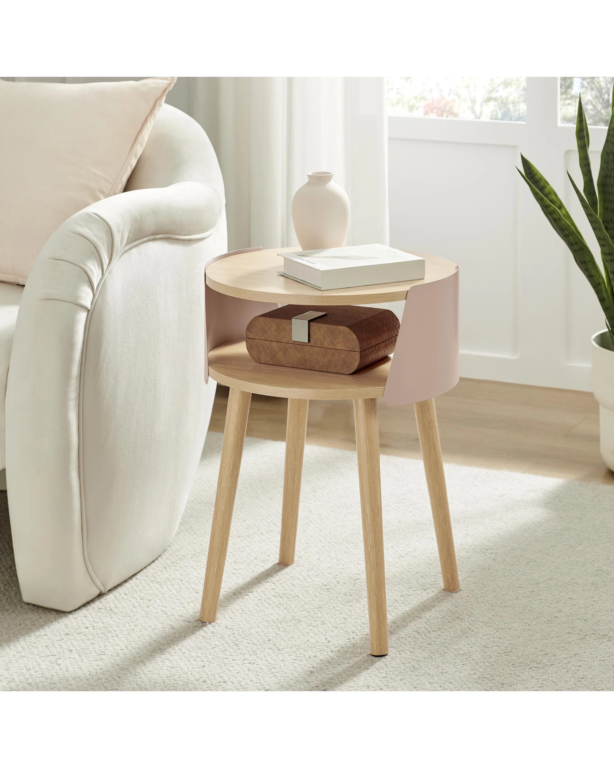 3 Kodu Side Table Bedside Shelf Round - Beige, 3 of 9