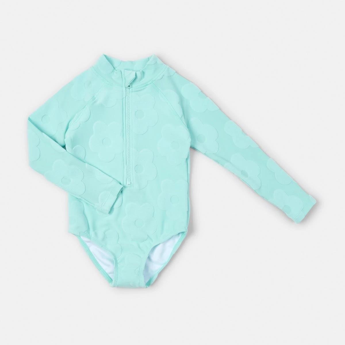 4 Long Sleeve One Piece Swimsuit Grn Daisy, 4 of 6
