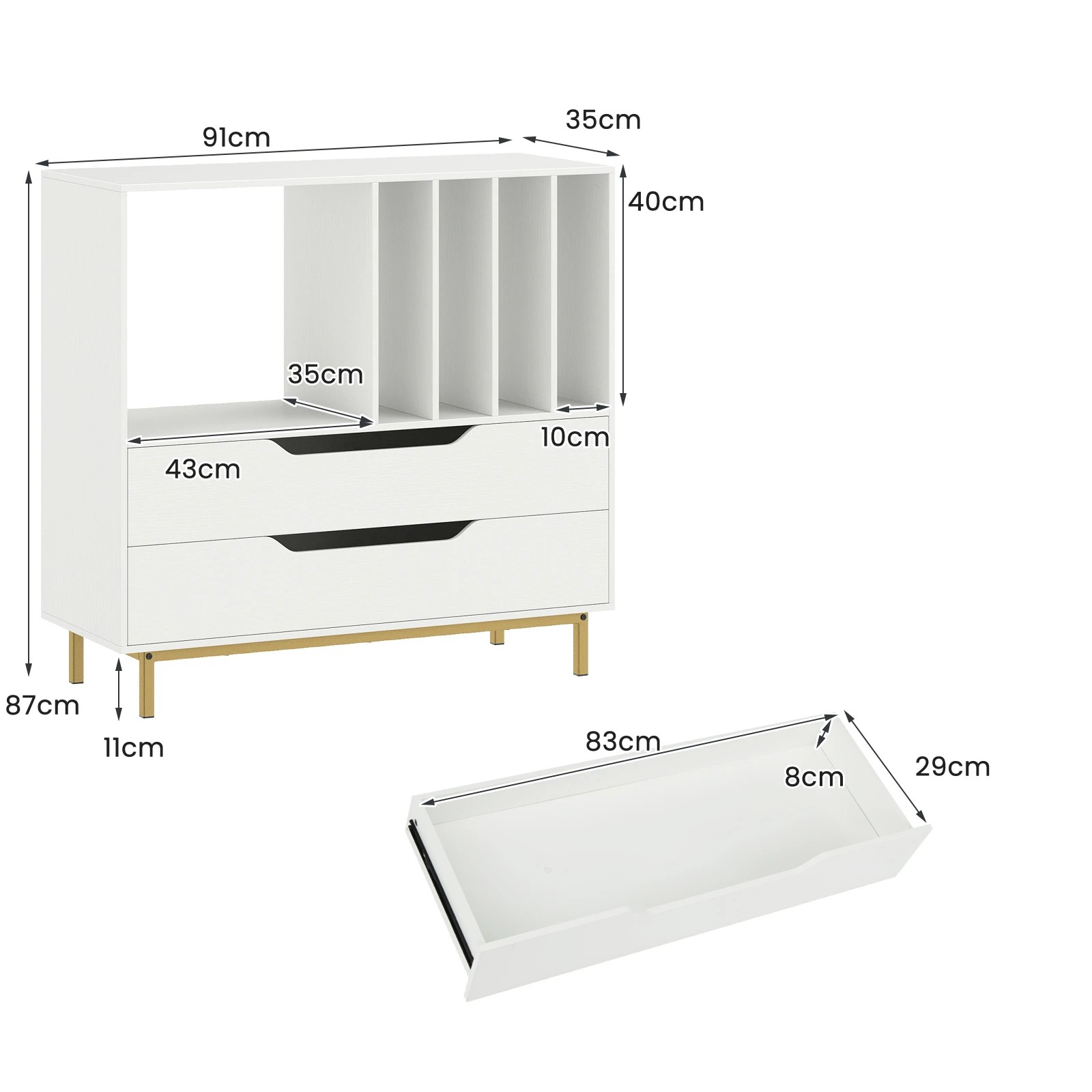 2 Costway Retro Record Player Stand 4 Vinyl Storage Racks w/2 Drawers - White, 2 of 7