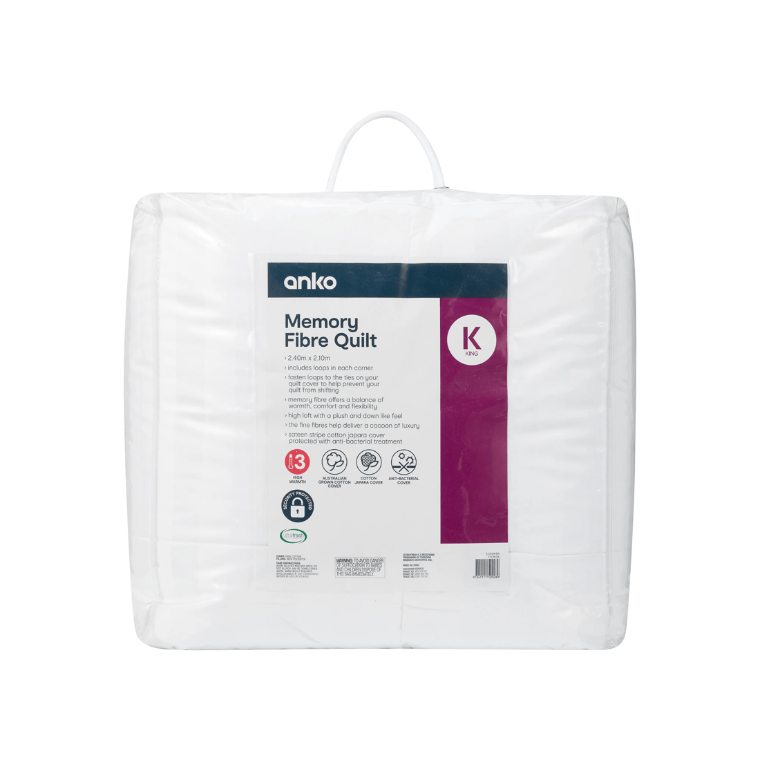 1 Memory Fibre Quilt - King Bed, White, 1 of 5