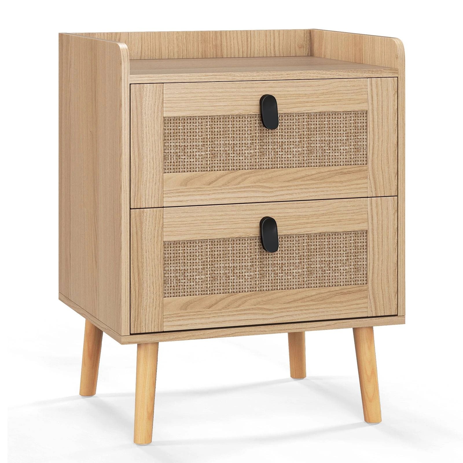 1 Costway Boho Accent Nightstand w/2 Rattan Drawers Modern Bedside Table, 1 of 4