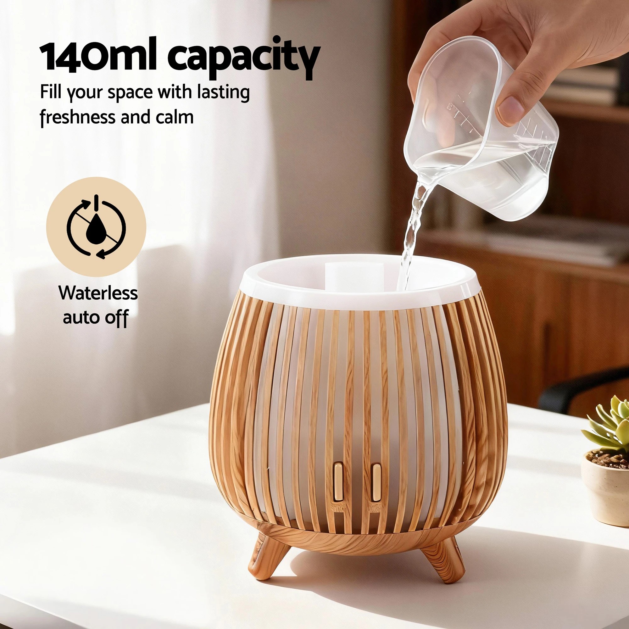 6 Devanti Ultrasonic Aroma Diffuser Aromatherapy 140ml LED Lights Iron Humidifier Forest - Natural, 6 of 8