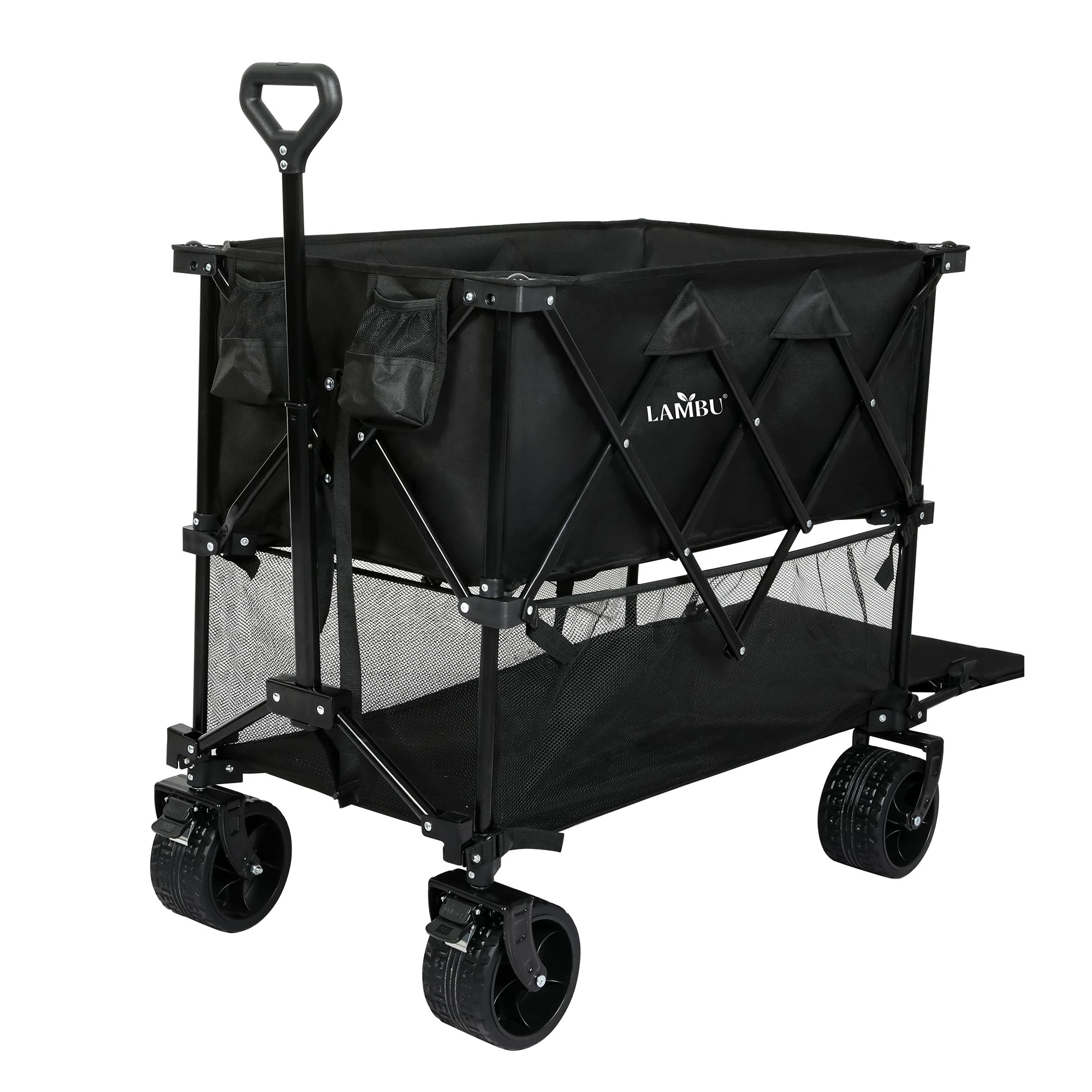 1 Lambu 400L Folding Wagon Beach Picnic Trolley In - Black, 1 of 5