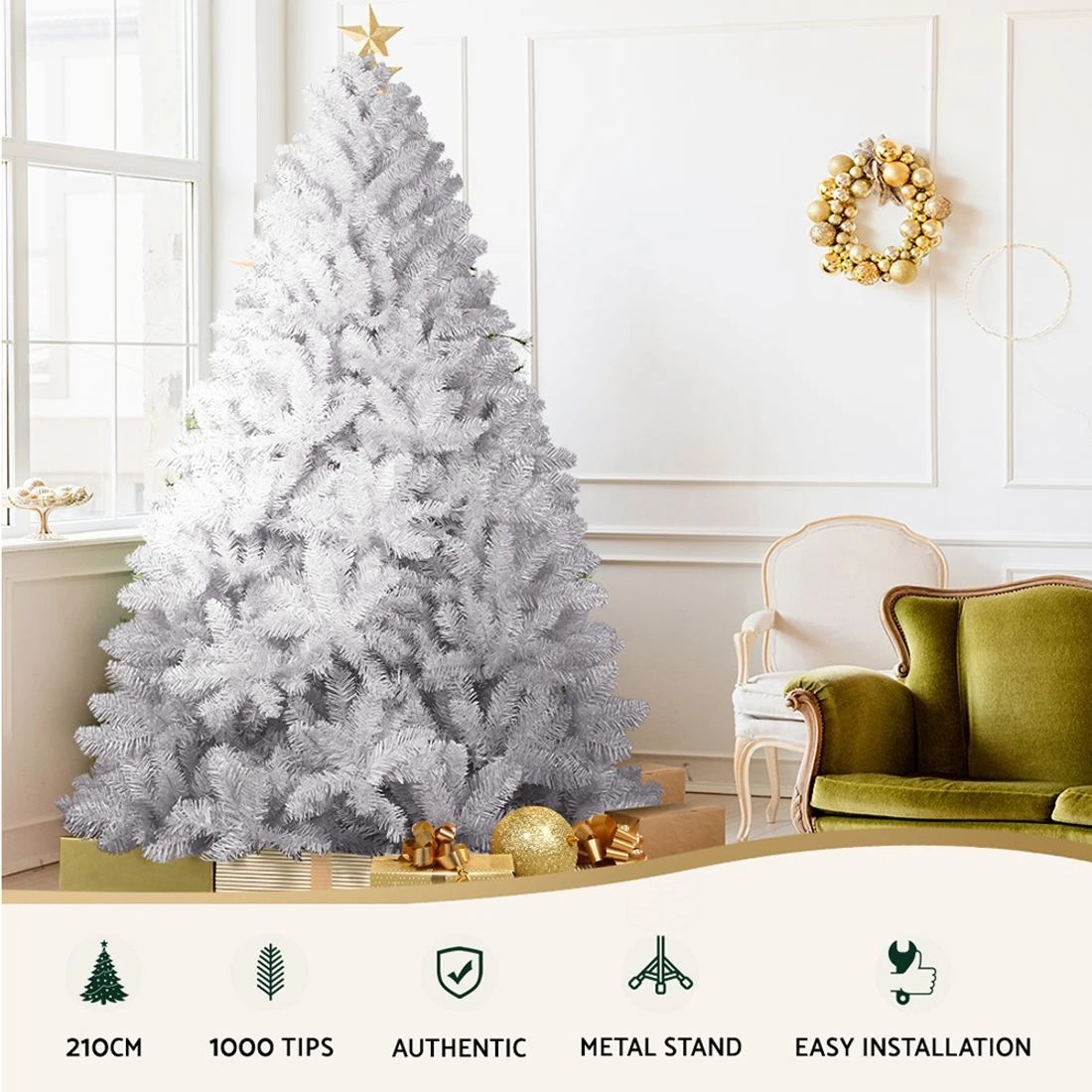4 Jingle Jollys Christmas Tree 2.1m 1000 White Tips Xmas Tree Decorations
 - Green, 4 of 8